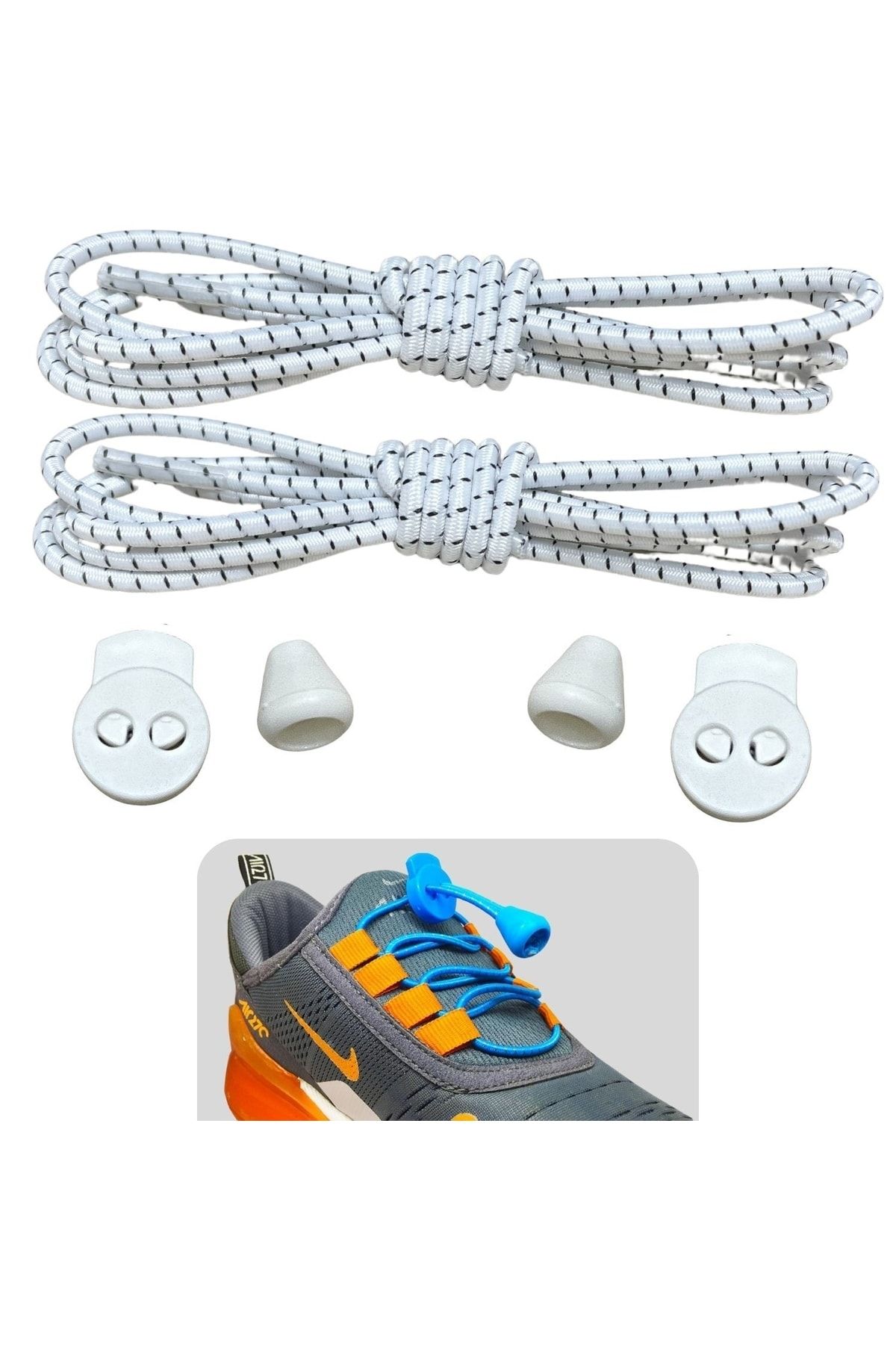 ipekbazaar Beyaz Akıllı Bağcık Pratik Lastikli Ayakkabı Bağcığı Spor Çocuk Klasik ve Bot Bağcığı 1 Çift