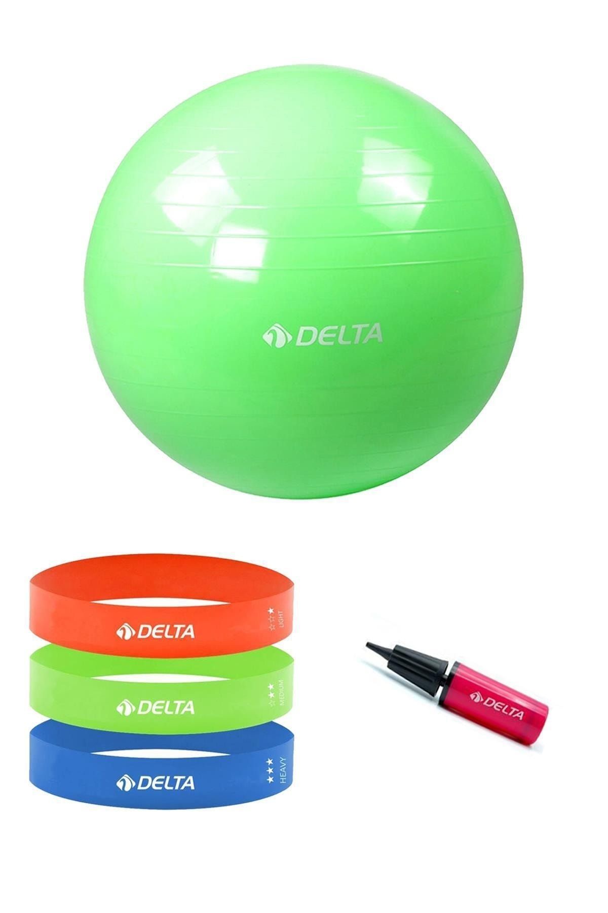 Delta 65 Cm Pilates Topu 3'lü Squat Bandı Egzersiz Direnç Lastiği Pilates Topu Pompası 5'li Set