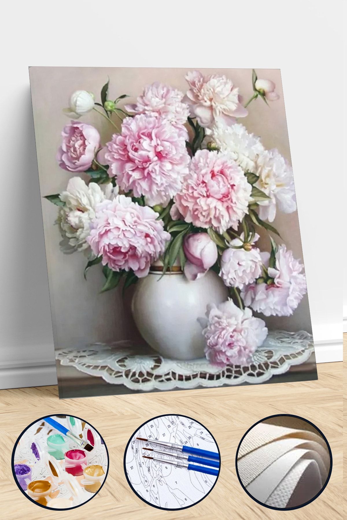 lotus hobi Beyaz Vazo Ve Çiçekler Sayılarla Boyama Seti 40x50 Cm Rulo
