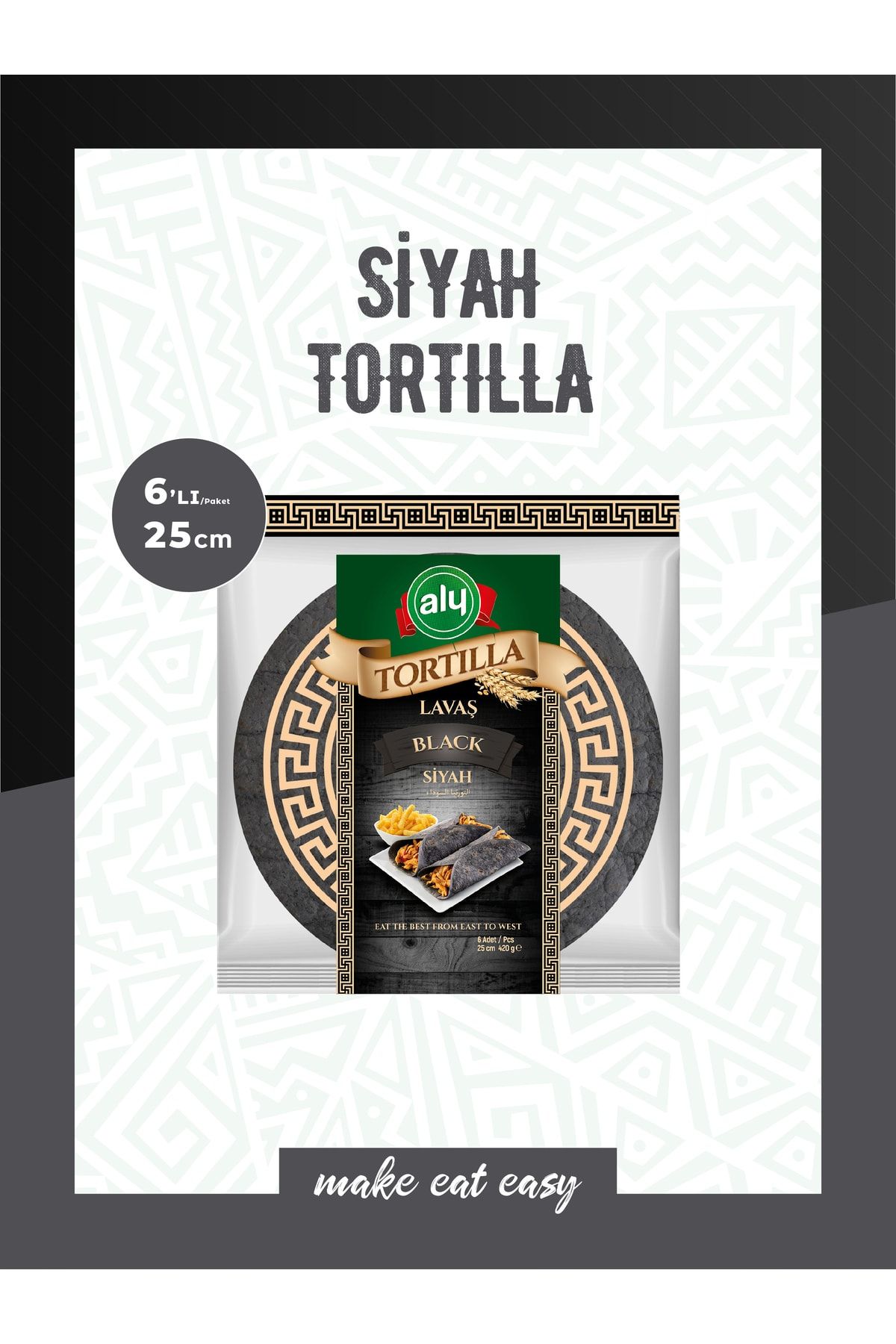 Aly Siyah Tortilla Lavaş 25 cm 6'lı Paket 420 gr