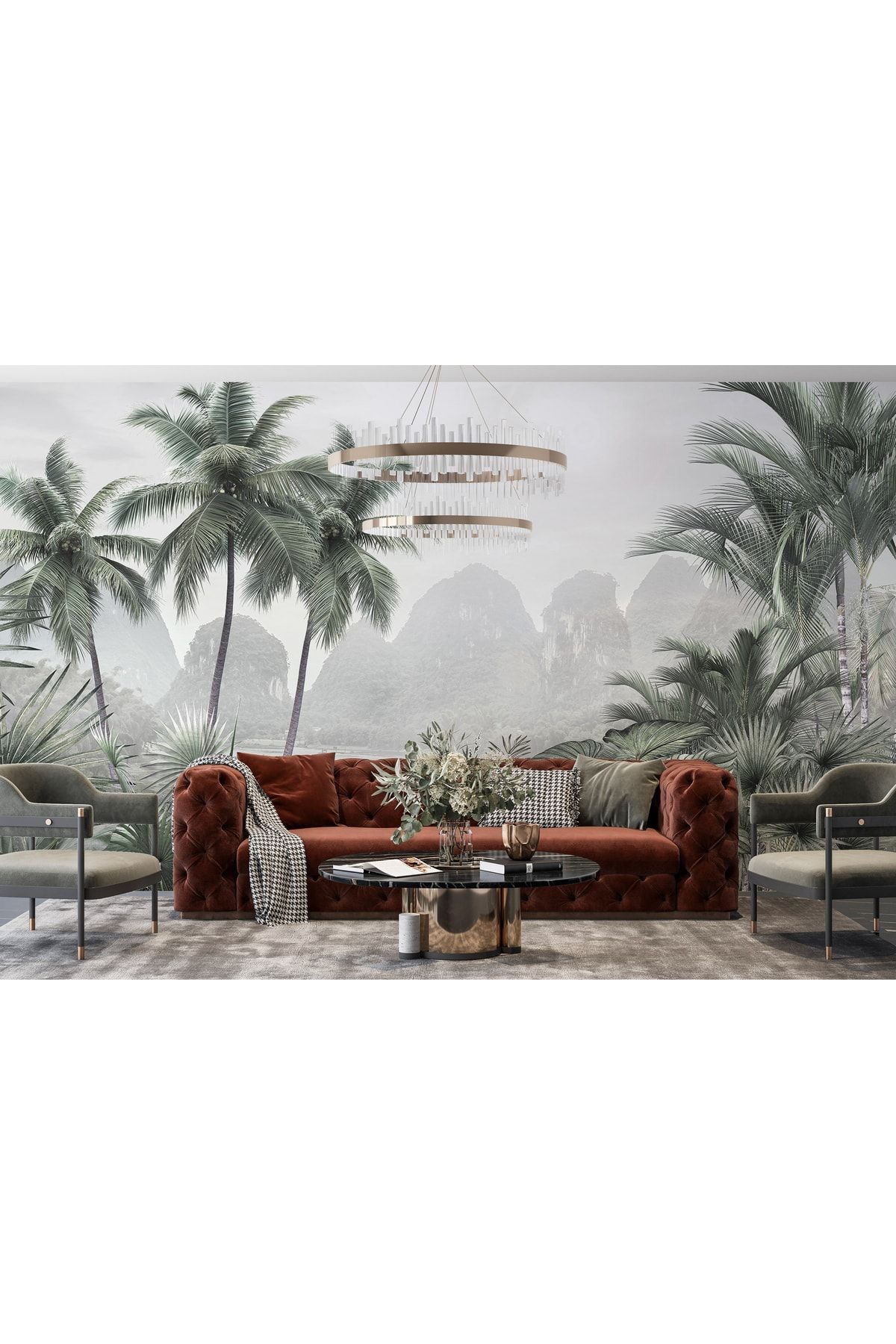 LOTUS AURA Palmiye Ağaçlı Duvar Kağıdı, Tropikal Manzaralı Duvar Resmi