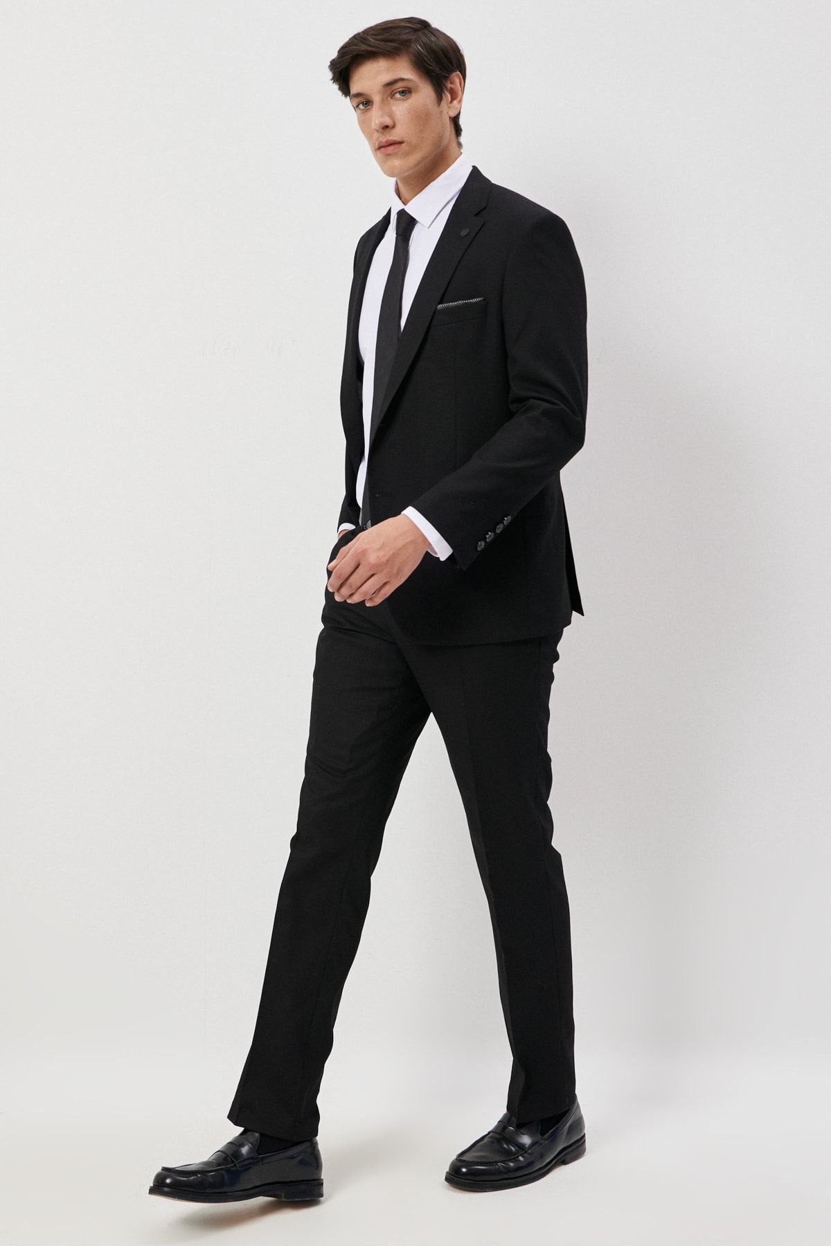 Altınyıldız Classics Erkek Siyah Regular Fit Rahat Kesim Mono Yaka Armürlü Takım Elbise