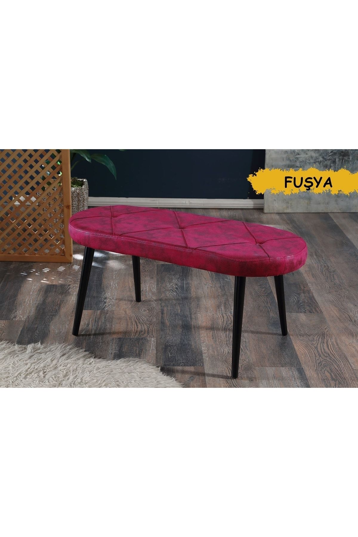 Mymassa Bench - Milas Fuşya - Ahşap Siyah Ayak