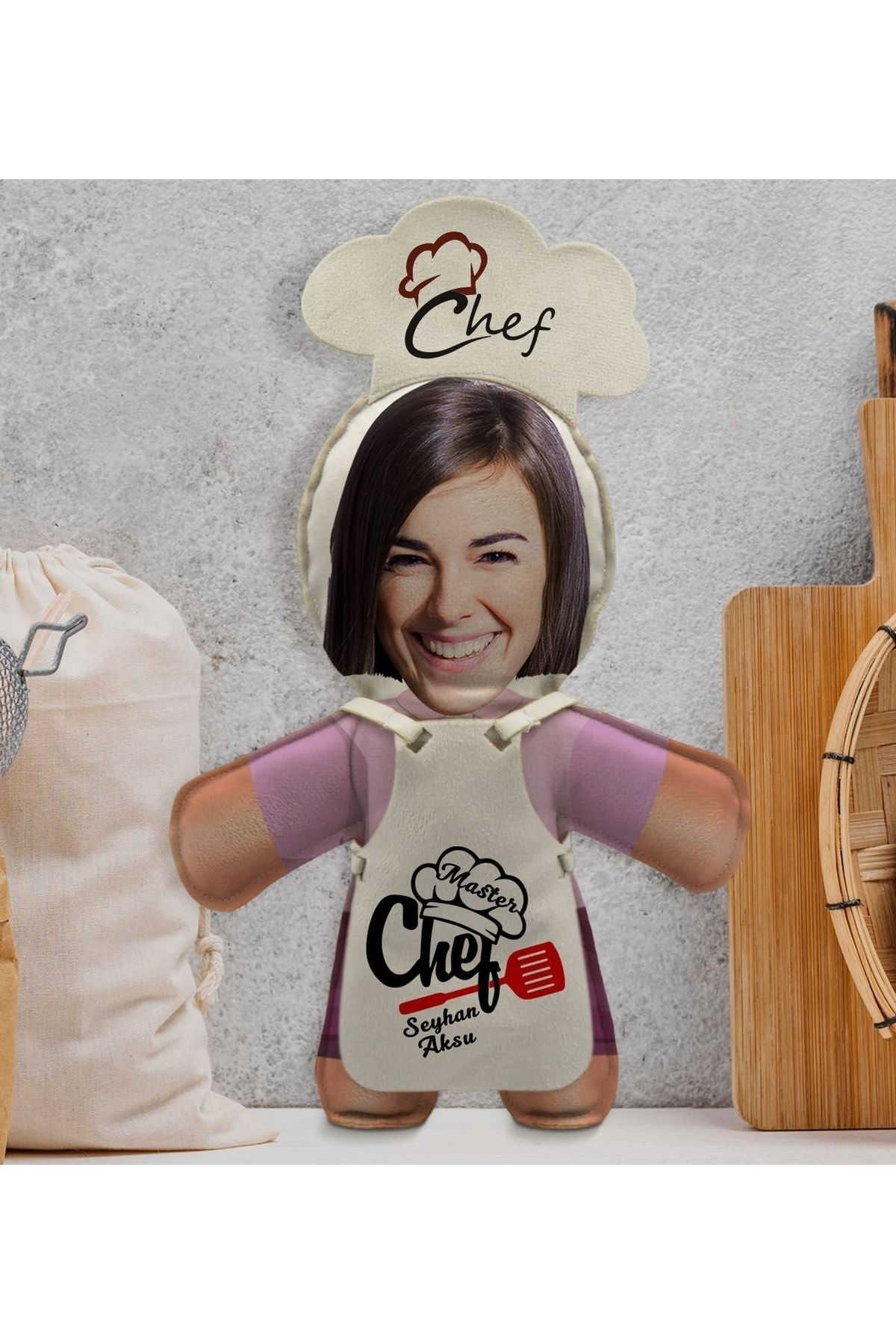 Bk Gift Gift Kişiye Özel Fotoğraflı Kadın Chef Bebek Yastık-2