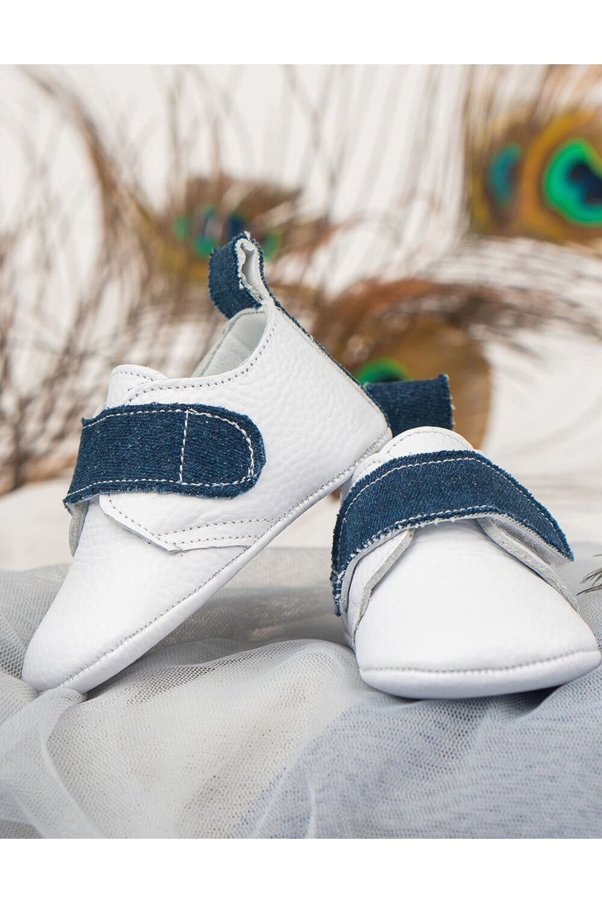 Beybium Jean Beyaz Mat Deri Kot Detaylı Bebek Ayakkabısı