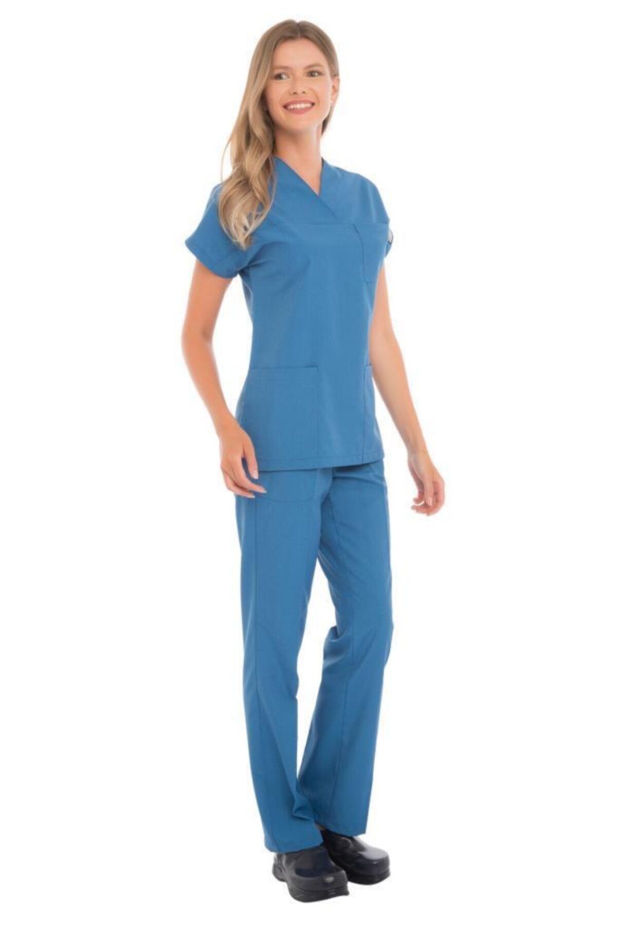 VEHBİ Kadın Doktor Hemşire Forması Scrubs Terikoton Ince Kumaş Hastane Nöbet Takımı (zarf Yaka Yarasa Kol)
