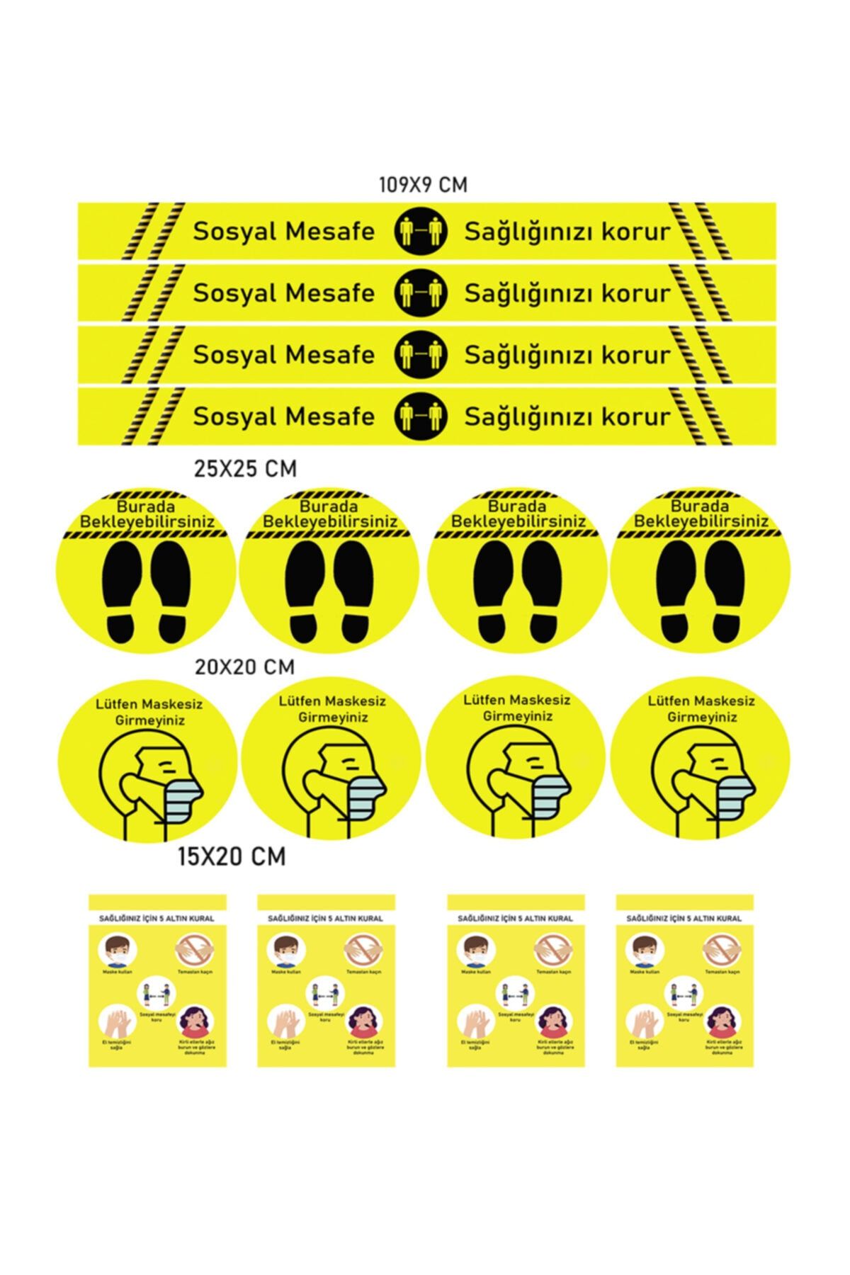 Elf Sosyal Mesafe Uyarı Sticker 5 Li Set 20 Adet Sarı Dp 600