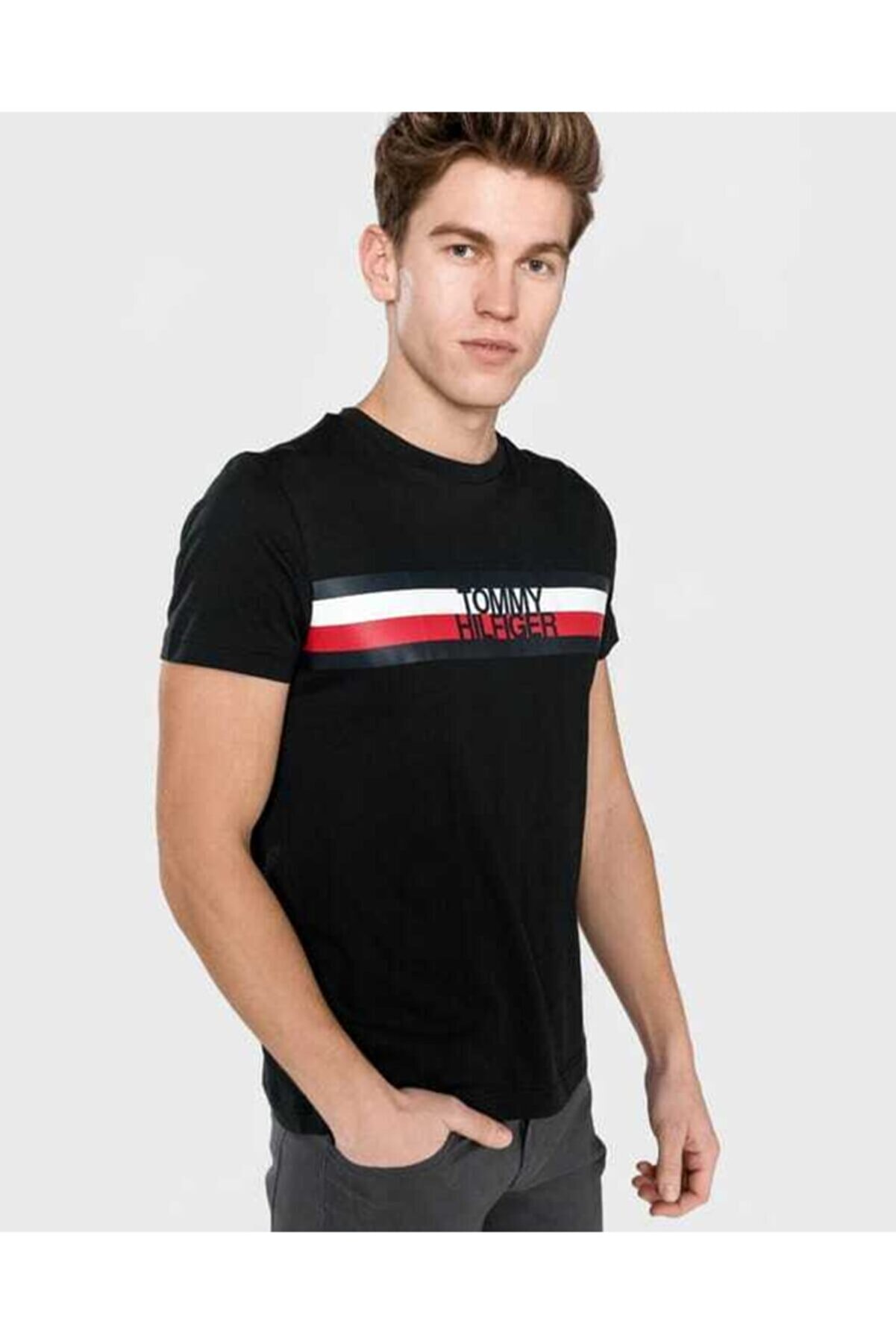 Tommy Hilfiger Erkek  Stripe Print Logo Men  T-shirt