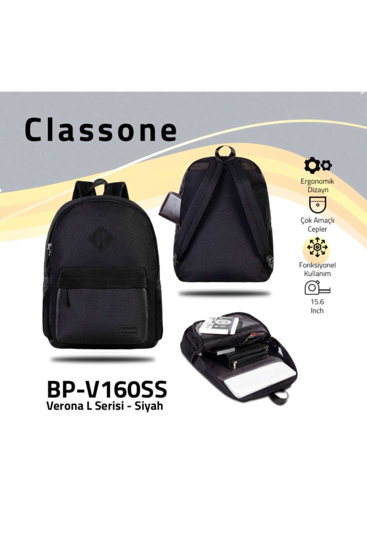Classone 15,6 inç Uyumlu Laptop Notebook Sırt Çantası BP-V160SS