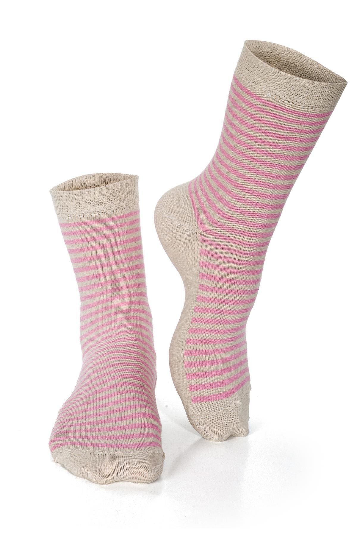 Miorre Kadın Bej Desenli Pamuk Çorap