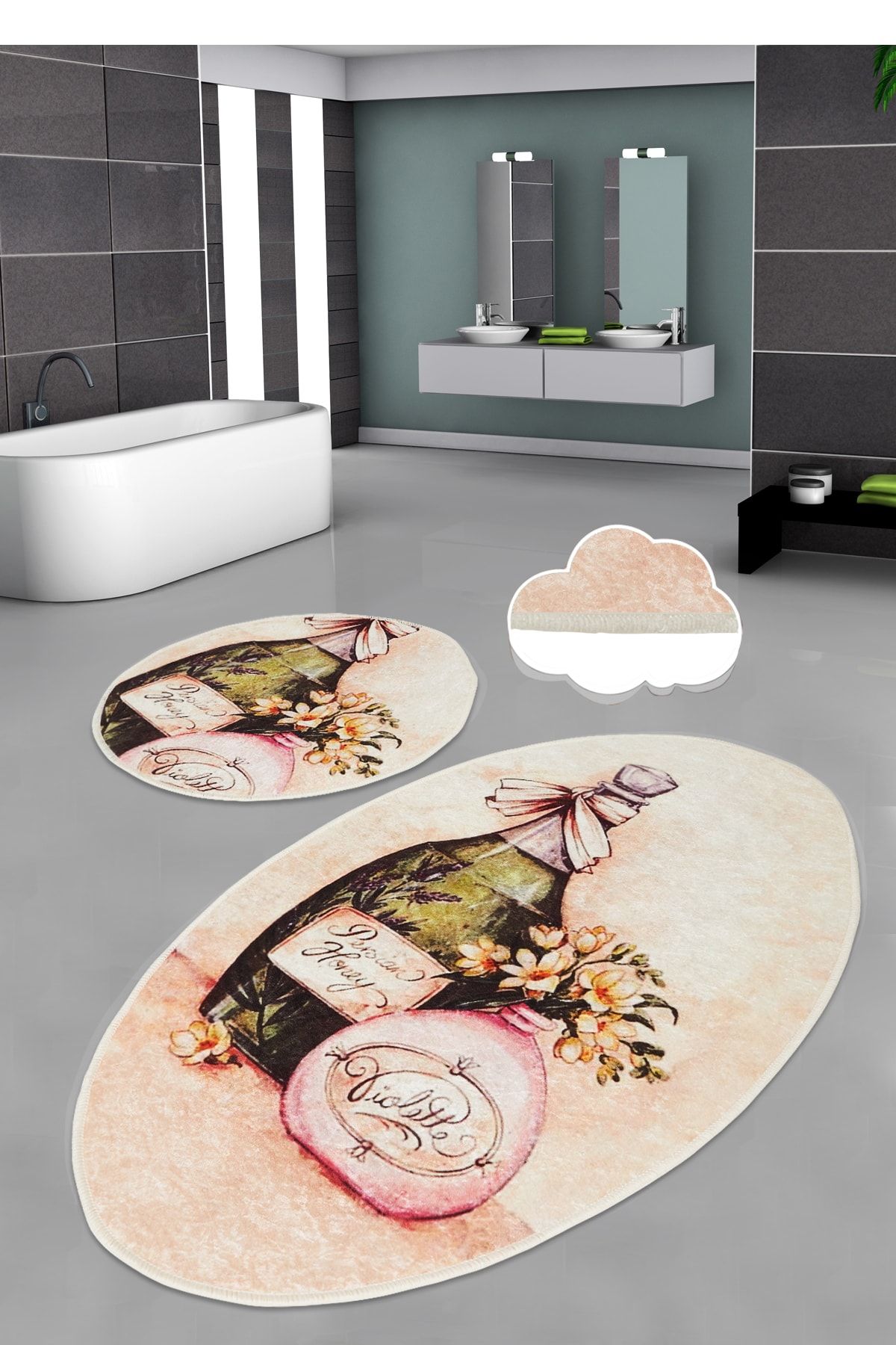 Chilai Home Vıoleta Dijital 2'li Set Banyo Halısı Yıkanabilir, Kaymaz Taban