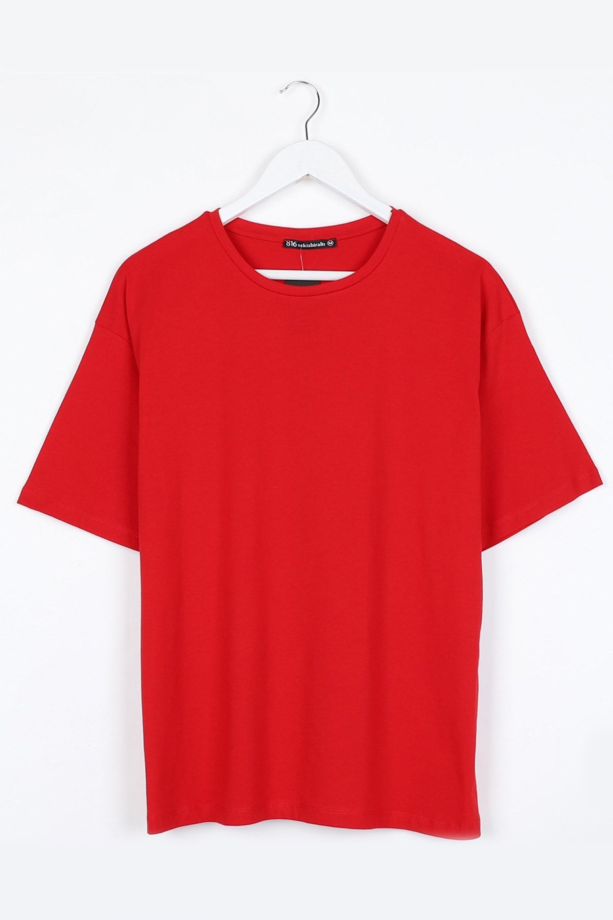 Sekizbiraltı Kırmızı Kadın Basic Oversize Tshirt