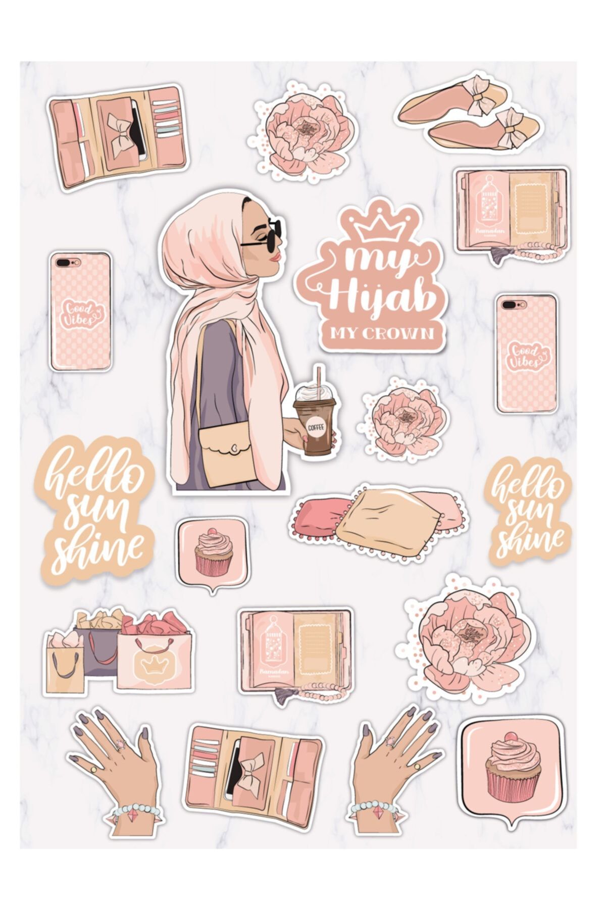 akcepazar Hijab Girl Trend Moda Soft Renk Temalı Defter, Ajanda, Laptop, Telefon, Planlayıcı Sticker Seti