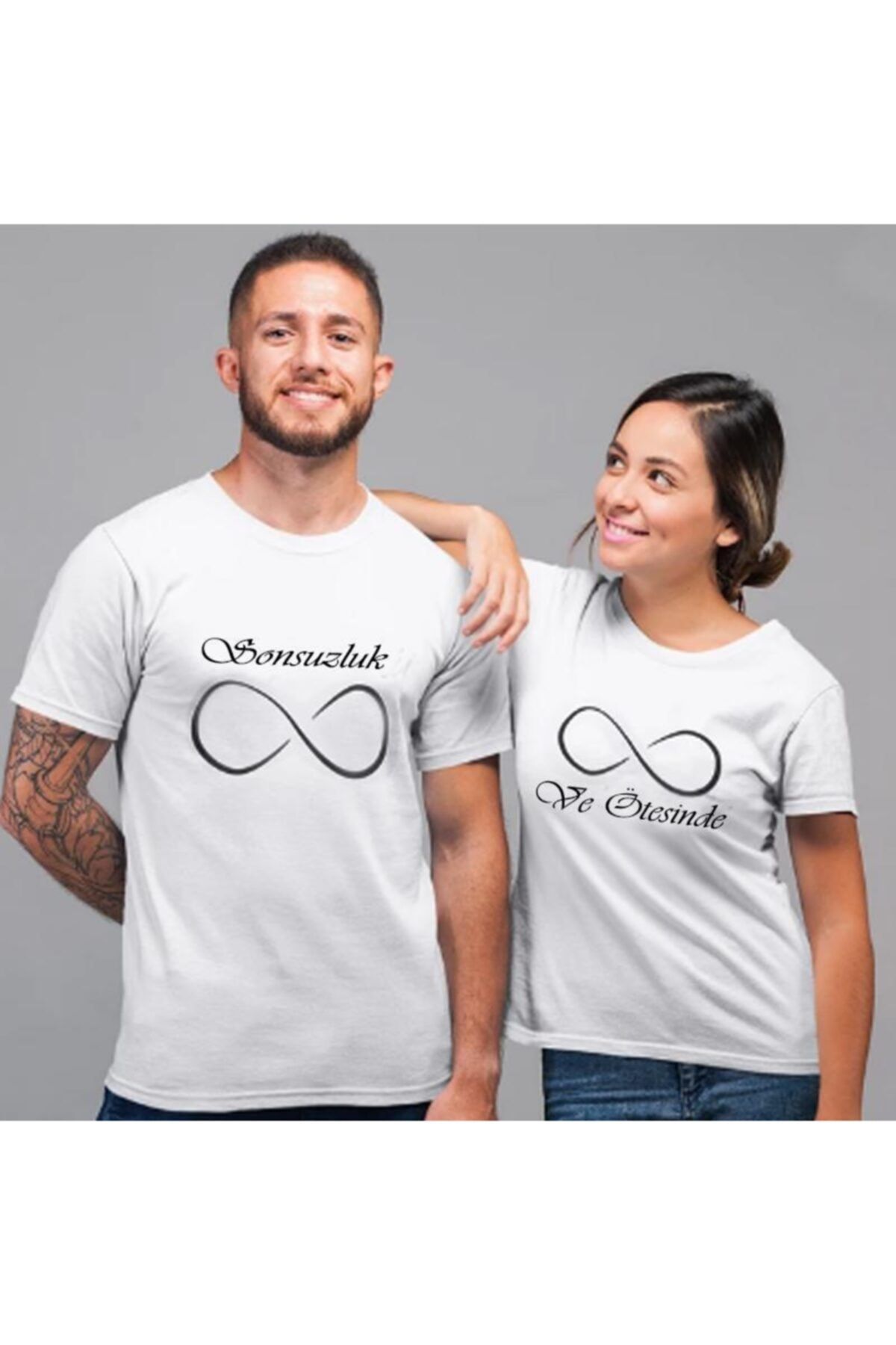 HediyeMania Sevgili Tişörtleri Bay Bayan Çift Kombini Sonsuzluk Ve Ötesi Beyaz Tişört 2 Adet