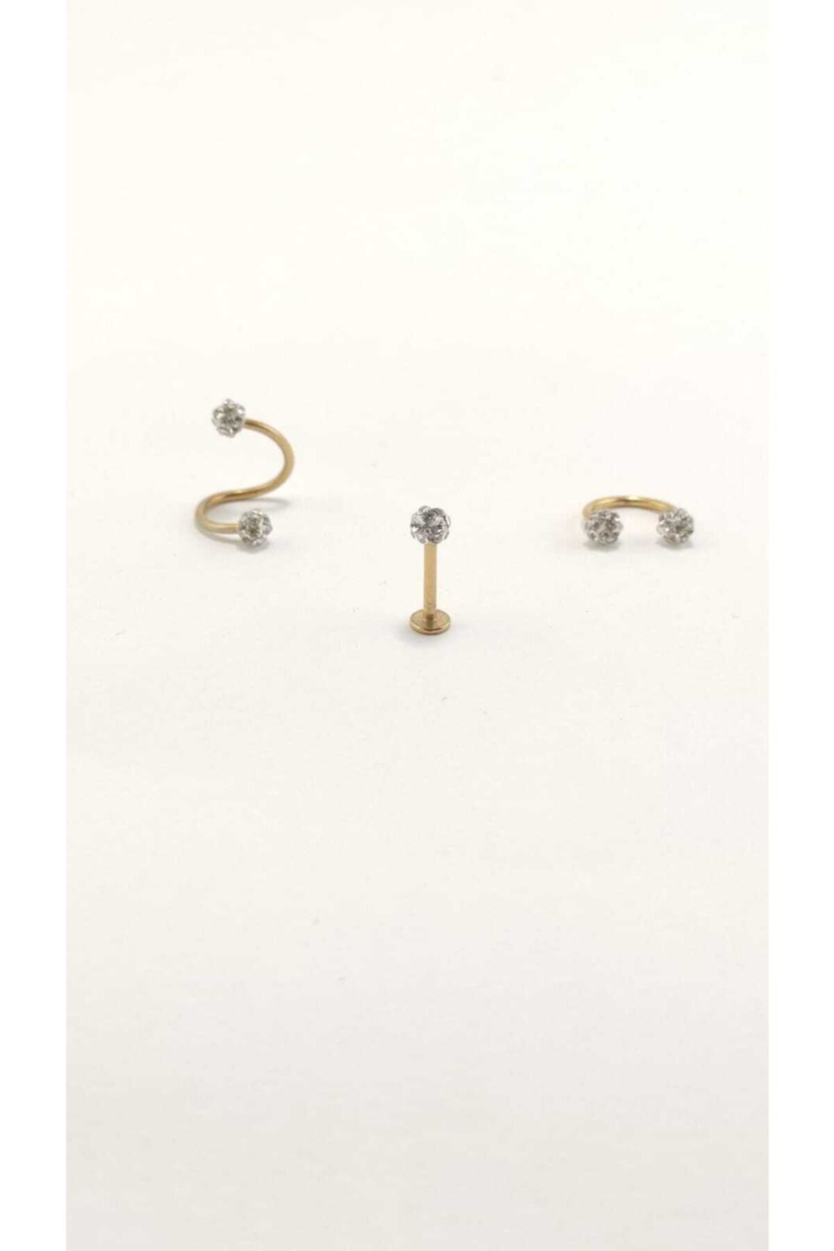 Takıparkxs 316l Cerrahi Çelik 8 Mm Gold Bar Shambala Üçlü Piercing Set (labret,septum,helix)
