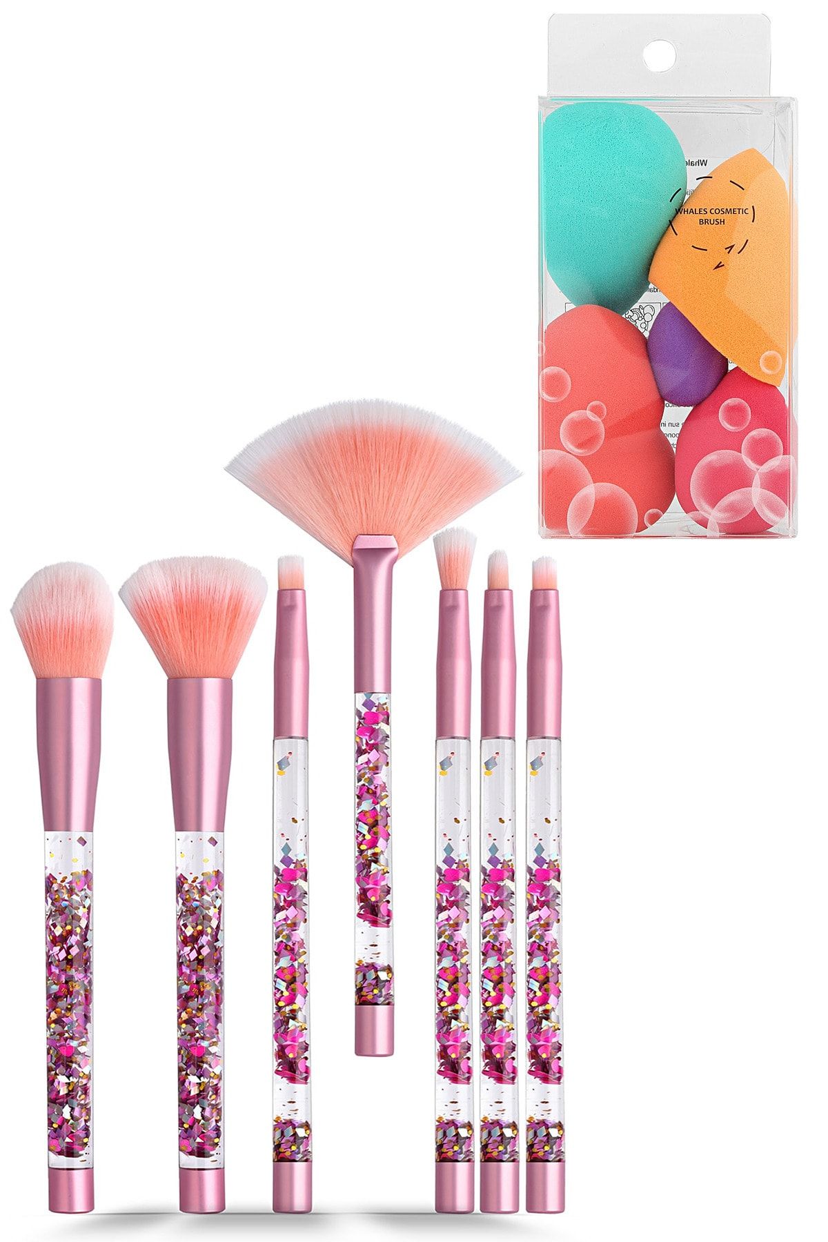 GNX Liquid Glitter Makeup Brush Set - Sıvı Pırıltılı Makyaj Fırçaları & 5'li Latex Makyaj Süngeri