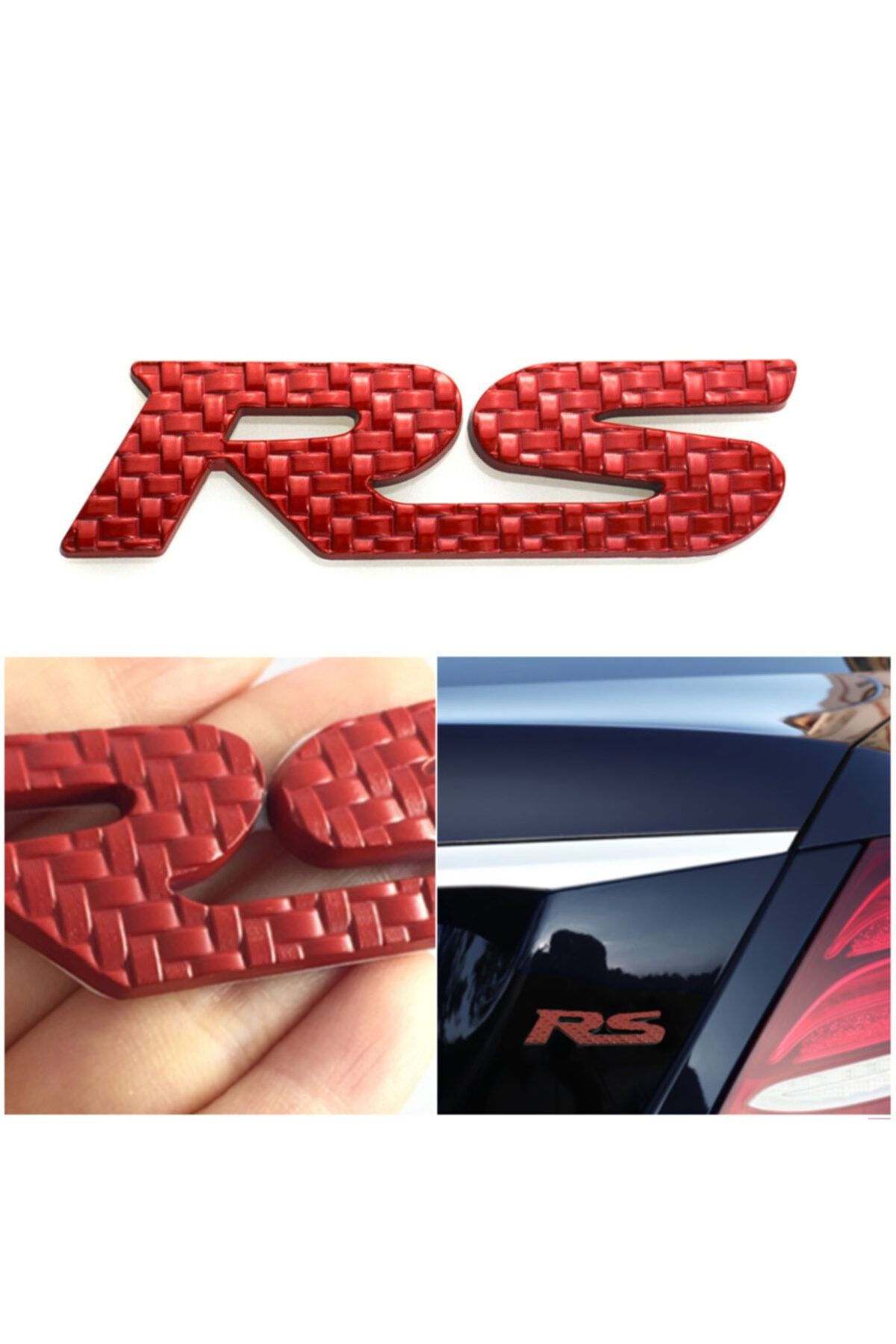 C9 Rs Kırmızı Karbon Krom Kaplama Renkli Paslanmaz Metal Arma Amblem Vernikli Sticker Yapışkanlı