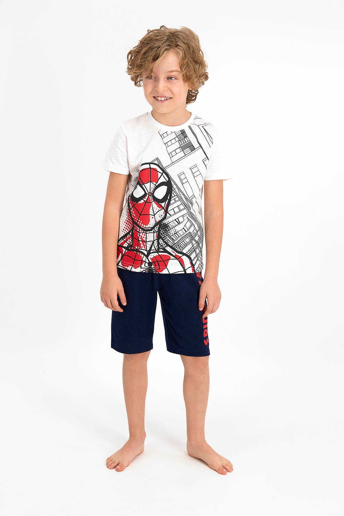 Spiderman Erkek Çocuk Krem Lisanslı Şortlu Takım