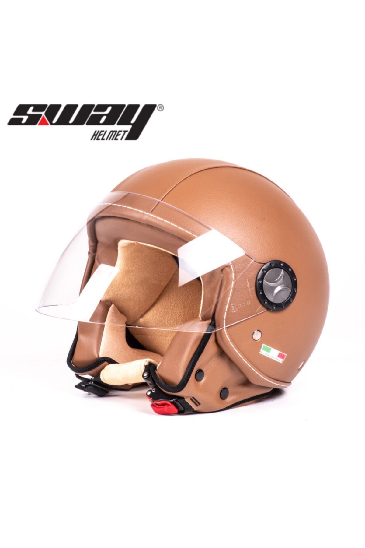 Sway Sw 701 Deri Yarım Motosiklet Kaskı - Kahverengi