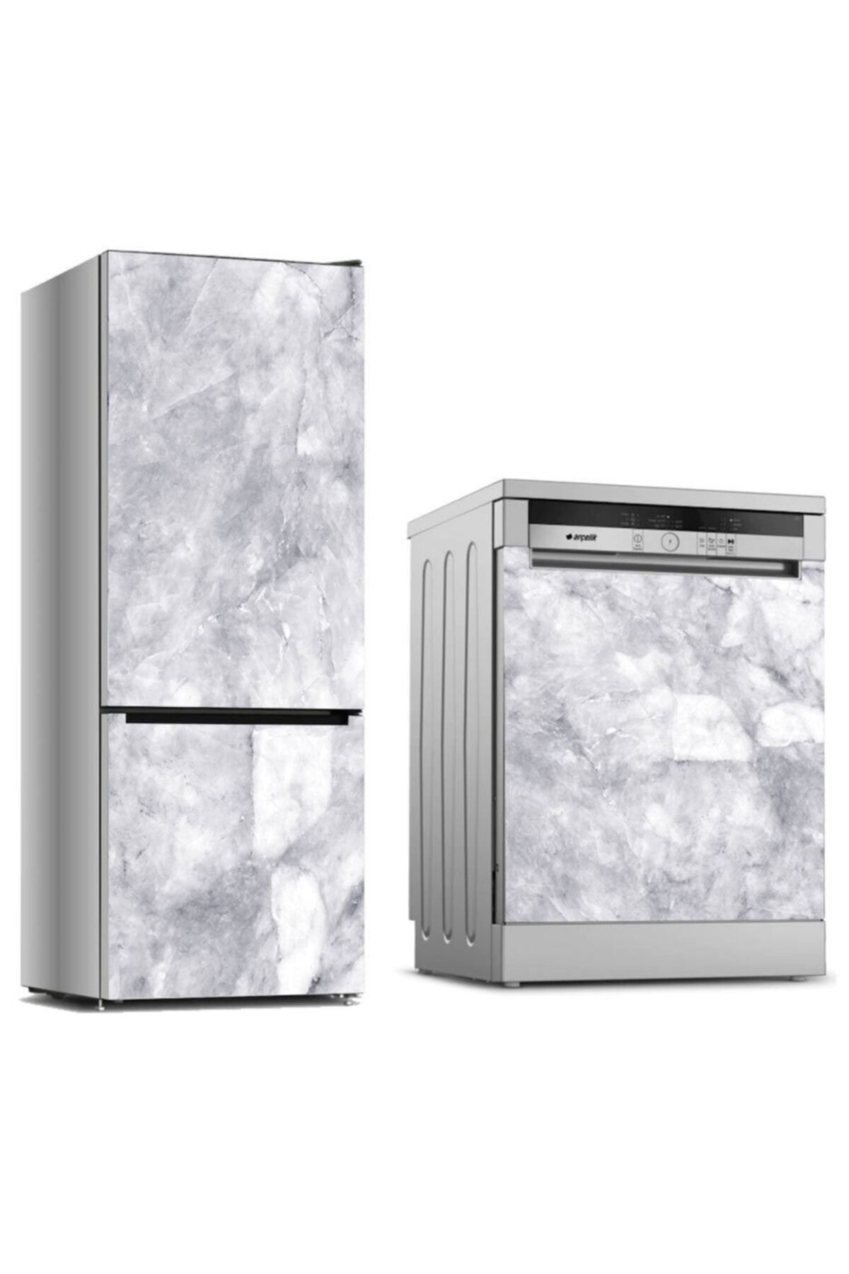 KUM DİJİTAL Beyaz Mermer Desenli Buzdolabı ve Bulaşık Makinesi Kaplama Sticker 0019
