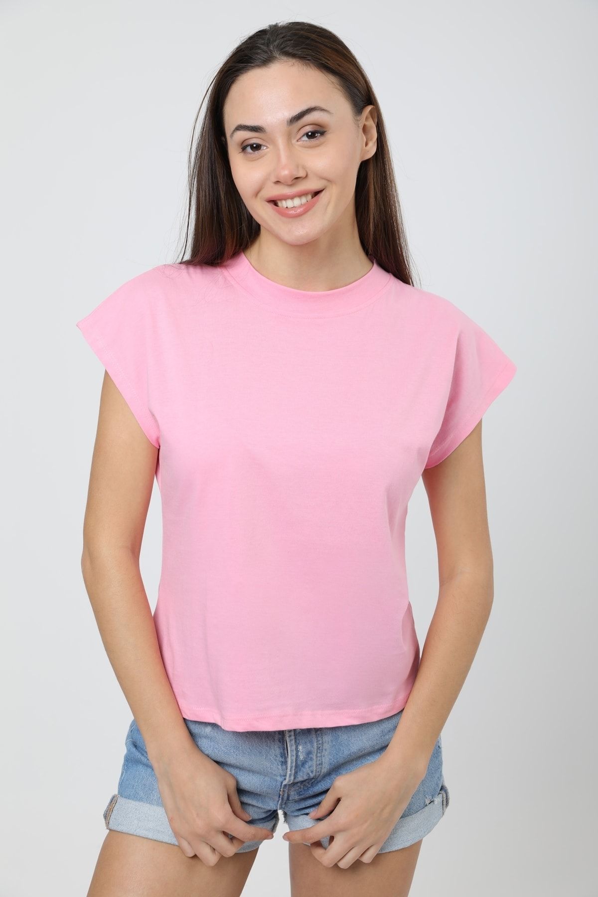 MD trend Kadın Pembe Pamuklu Kısa Kollu Basic T-shirt