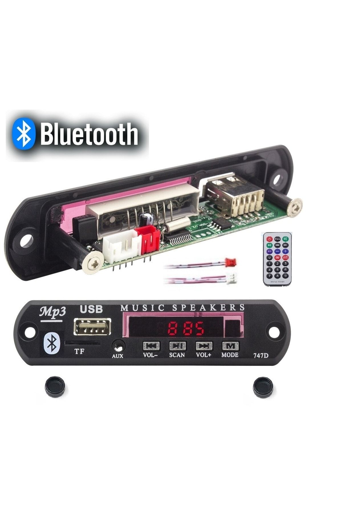 Derwell Class Bluetoothlu Araç Oto Teyp Aux Usb Sd Mikrofonlu Dönüştürücü Çevirici Mp3 Modülü Board Karttır