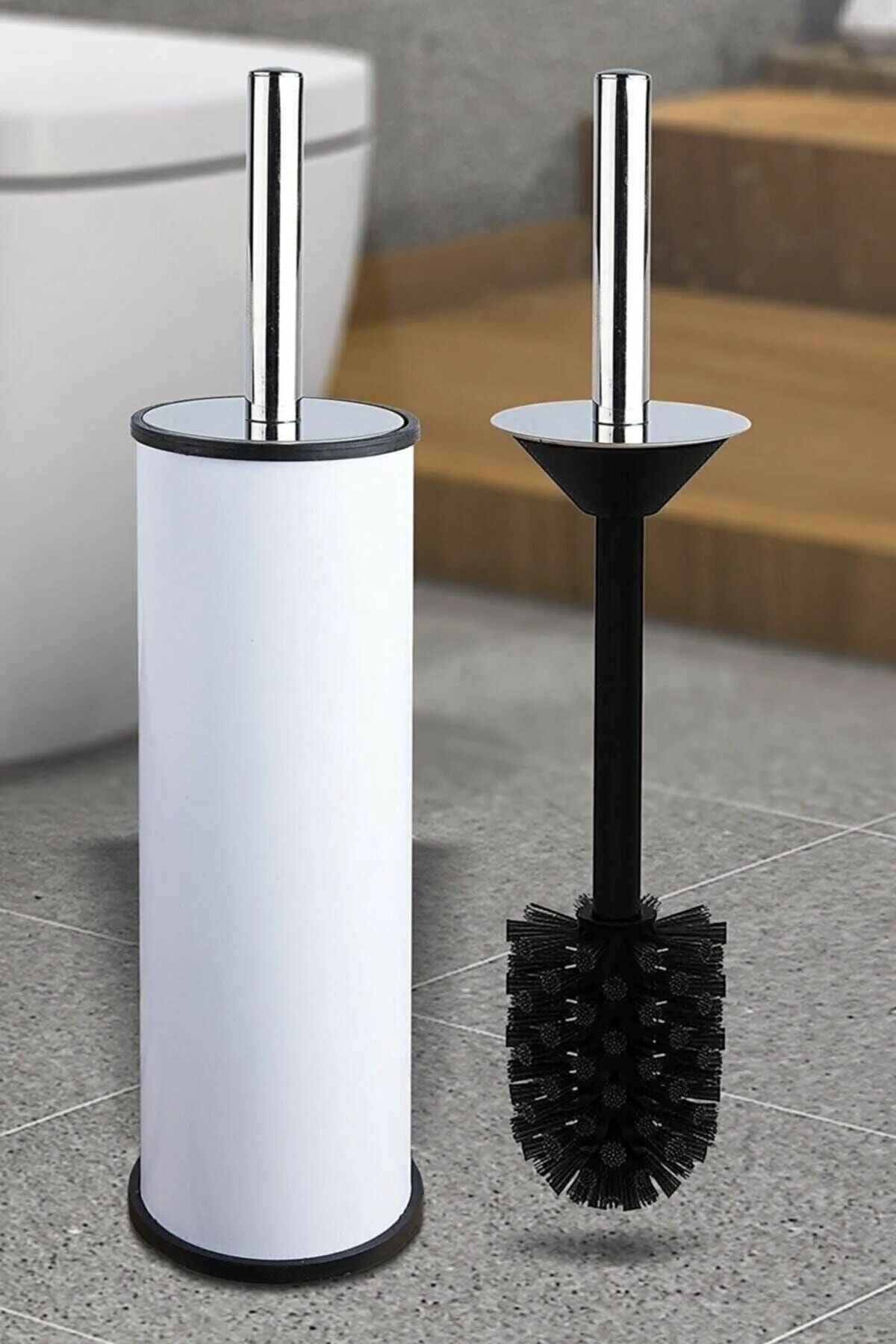 GörSeç Beyaz Paslanmaz Çelik Krom Wc Fırçası & Tuvalet Fırçası Banyo Fırçası