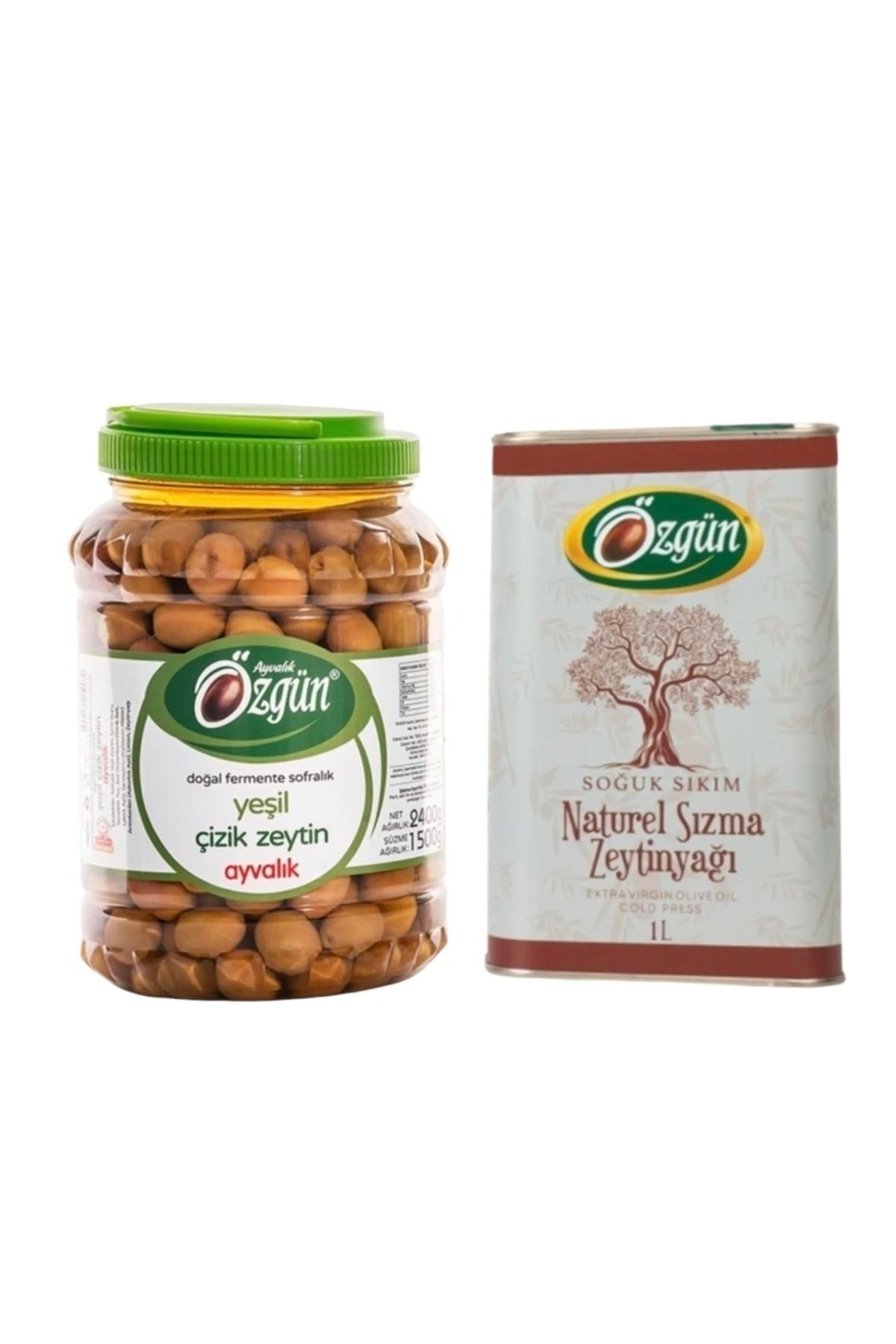 ÖZGÜN ZEYTİN & ZEYTİNYAĞI Pet Çizik Zeytin 2lik + Naturel Sızma Zeytinyağı 1 Lt