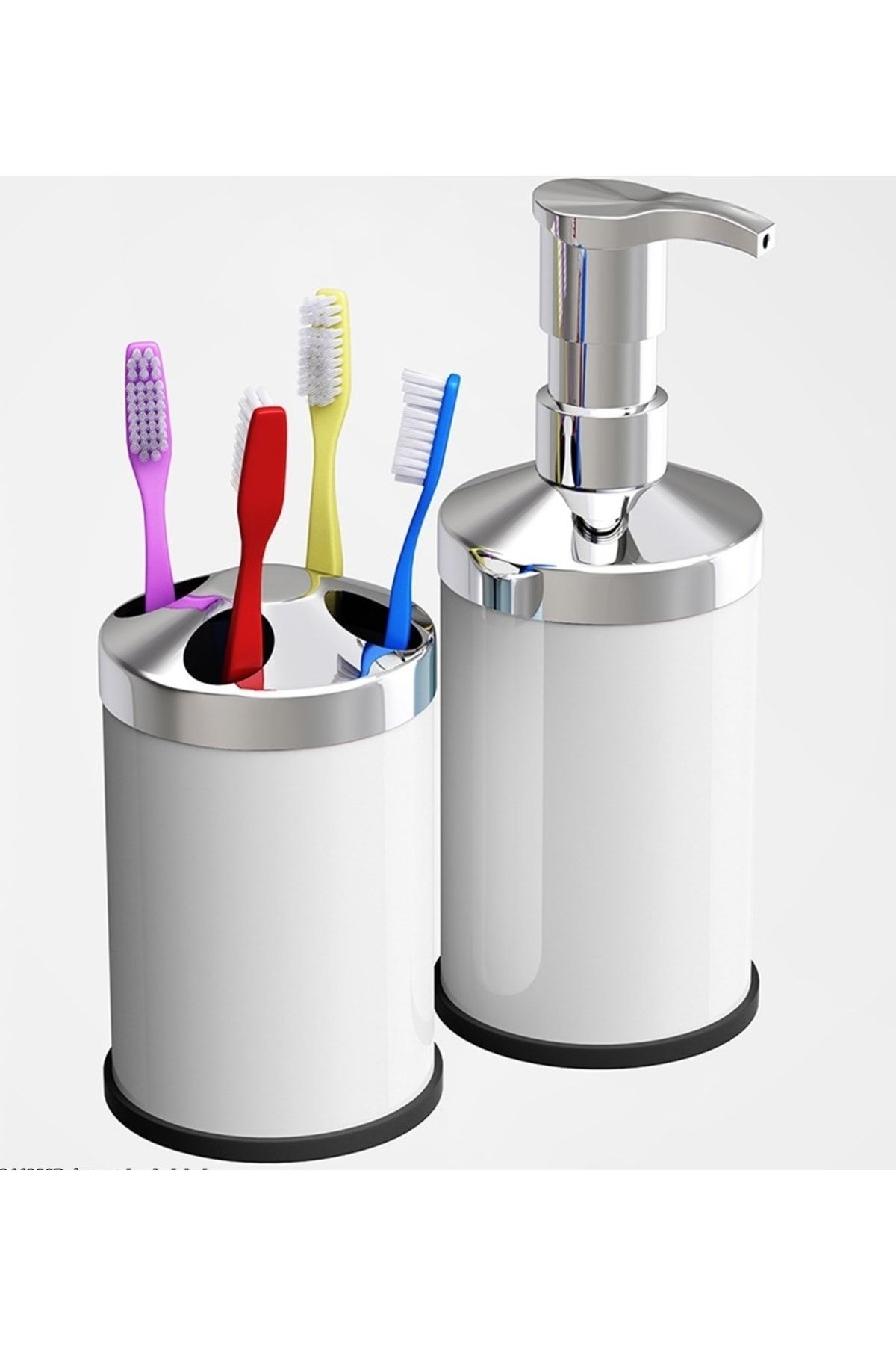 GörSeç Paslanmaz Banyo Lavabo Tezgah Üstü Sıvı Sabunluk Diş Fırçalık Seti Ikili Banyo Seti
