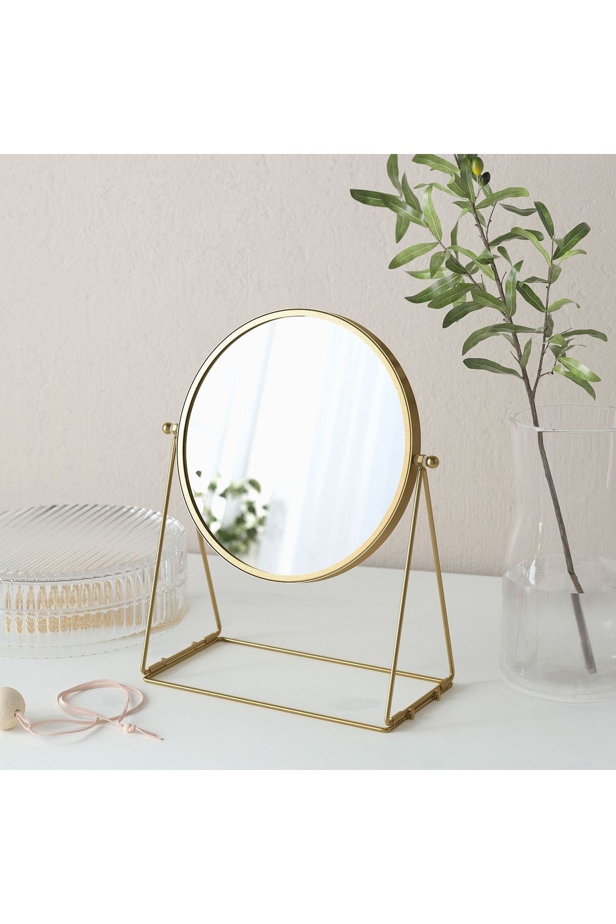 IKEA Büyüteçli Ayna Masa Aynası Makyaj Aynası Altın Rengi Çift Taraflı Bir Tarafı 3 Kez Büyütür