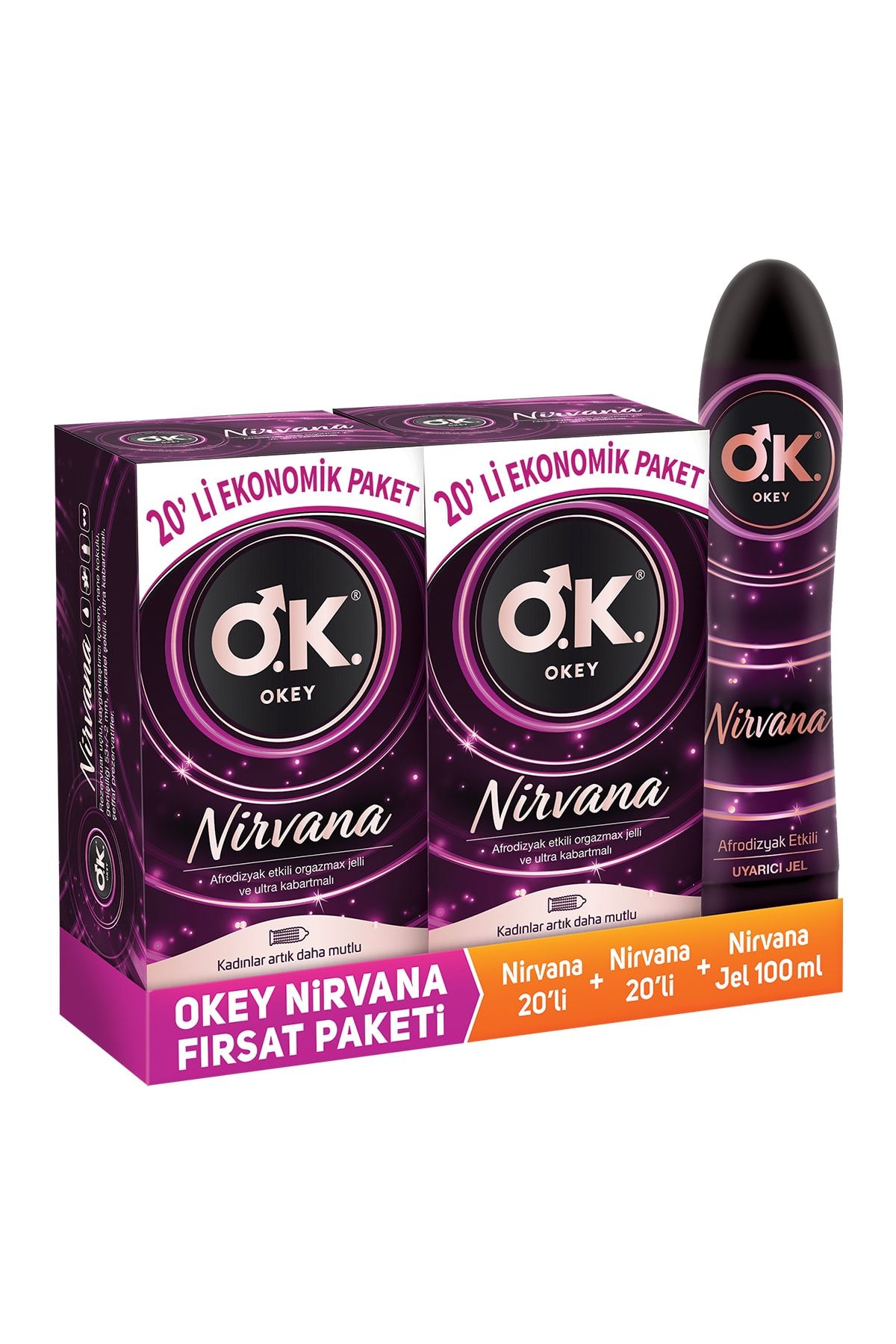 Okey Nirvana Prezervatif 40'lı Nirvana Uyarıcı Jel 100 ml