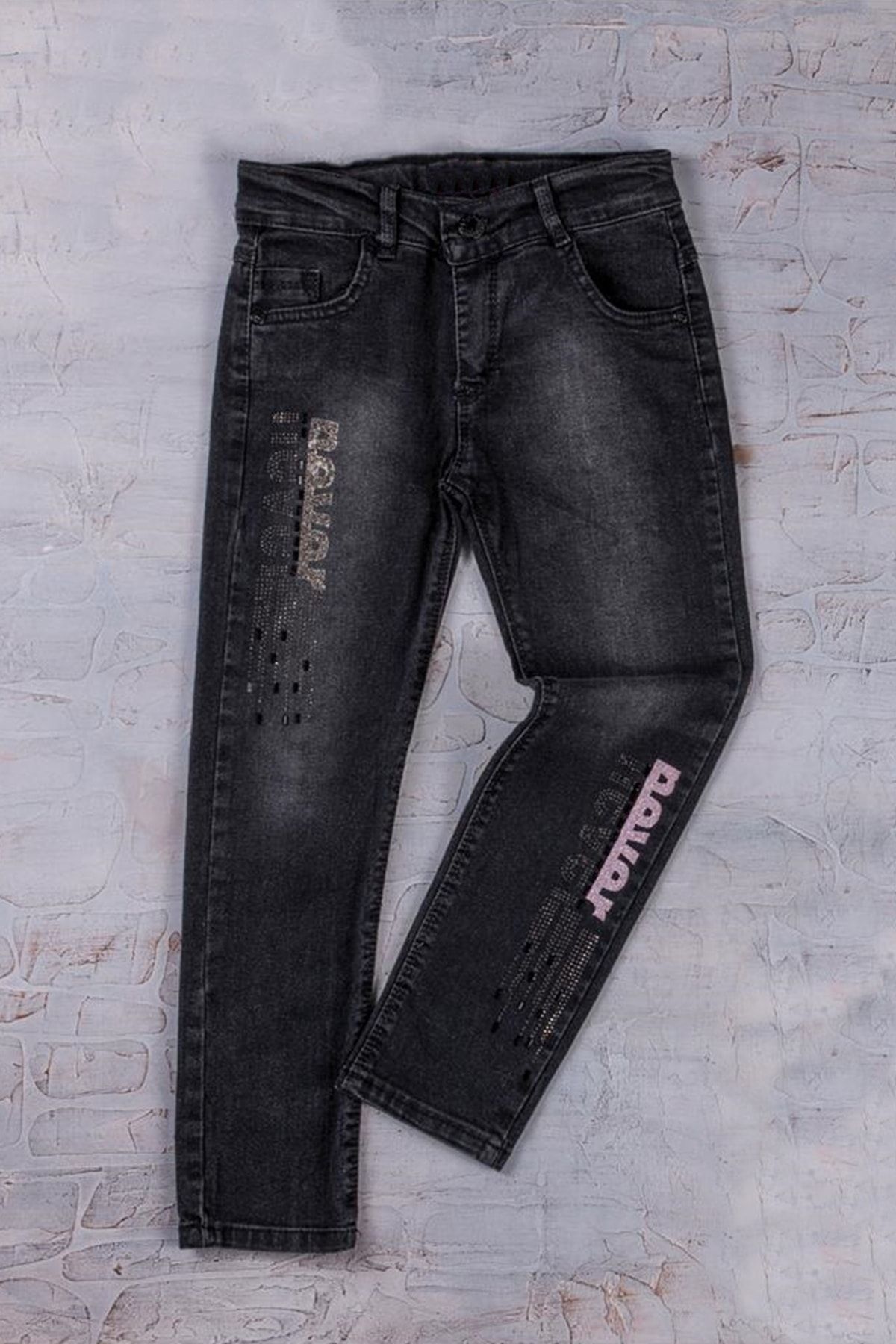 ADABEBEK Kız Çocuk Likralı Black Taşlı Jeans Kot Pantolon 8475-8474