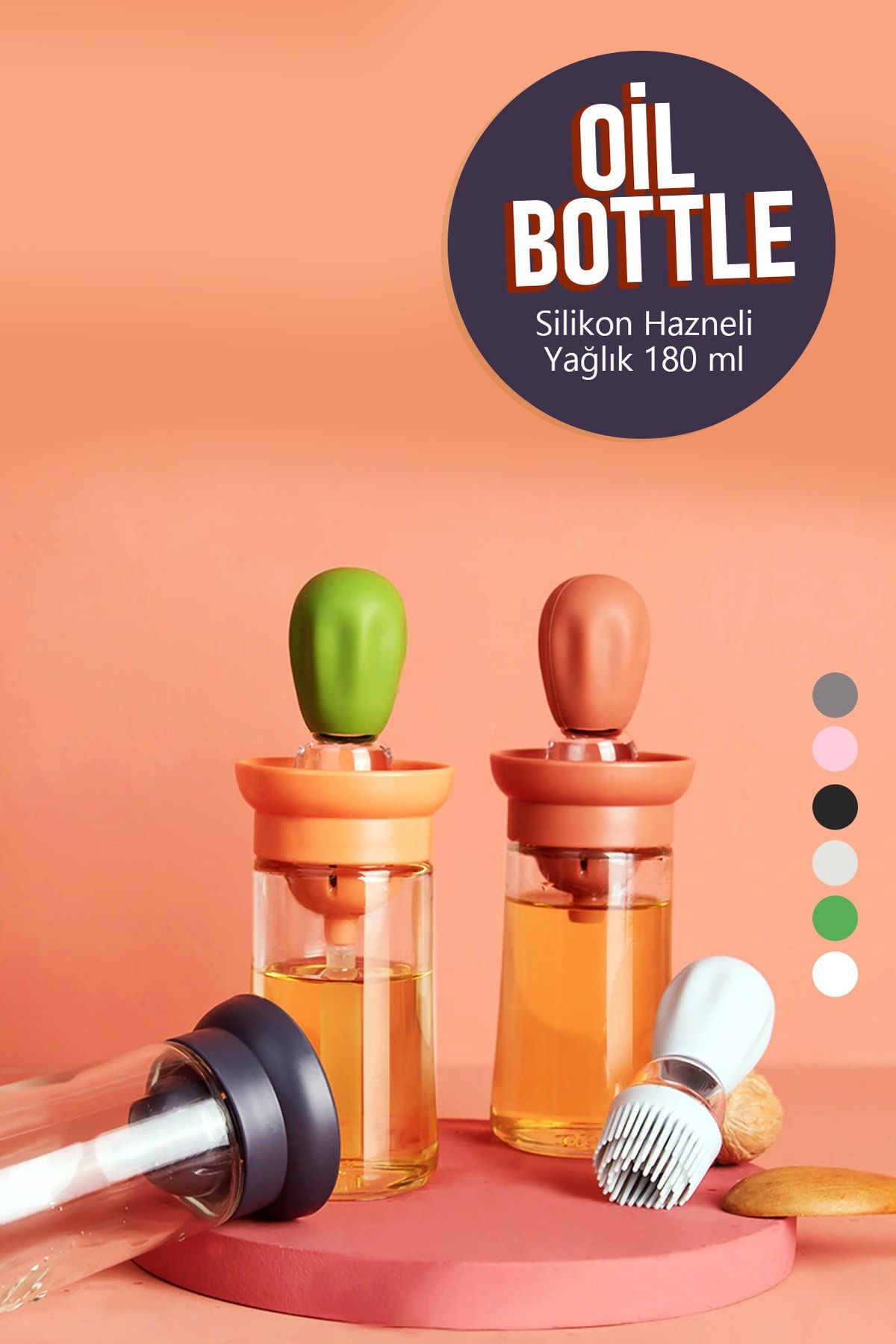morlimon Oil Bottle Silikon Hazneli Fırçalı Yağlık Sirkelik Sosluk 180 Ml