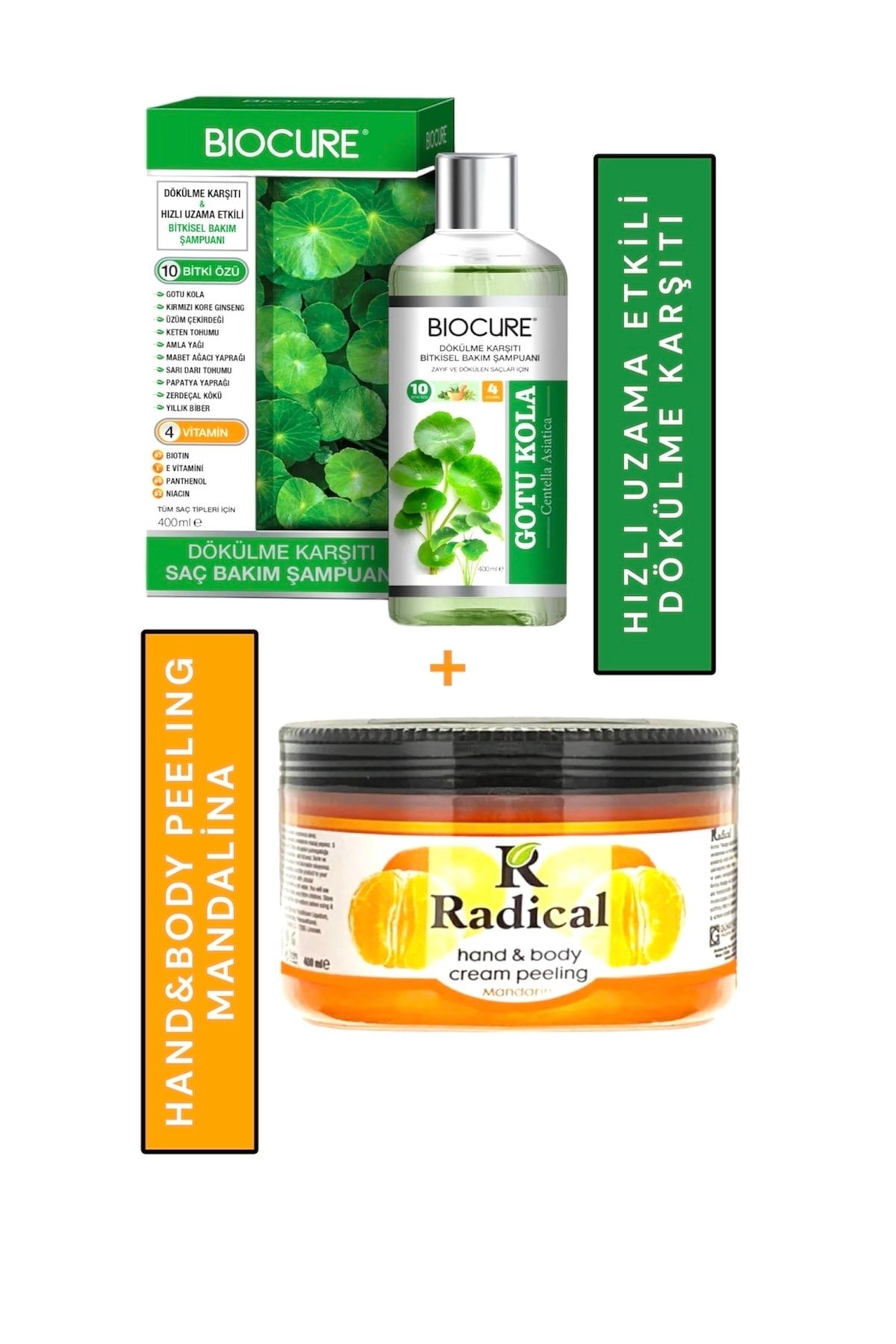 Biocure Saç Dökülme Karşıtı Gotu Kola Bitkisel Şampuan 10 Bitki 4 Vitaminli+mandalina Vücut Peelıng