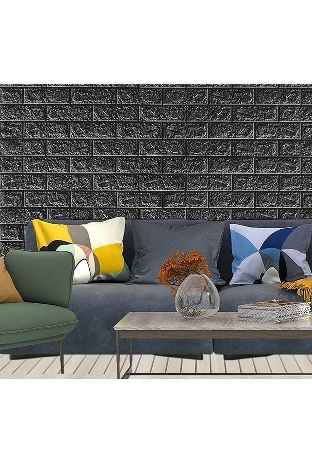 A'PIEU Kendinden Yapışkanlı Duvar Kağıdı Paneli Esnek Köpük Siyah Taş Desen Kaplama 50x70