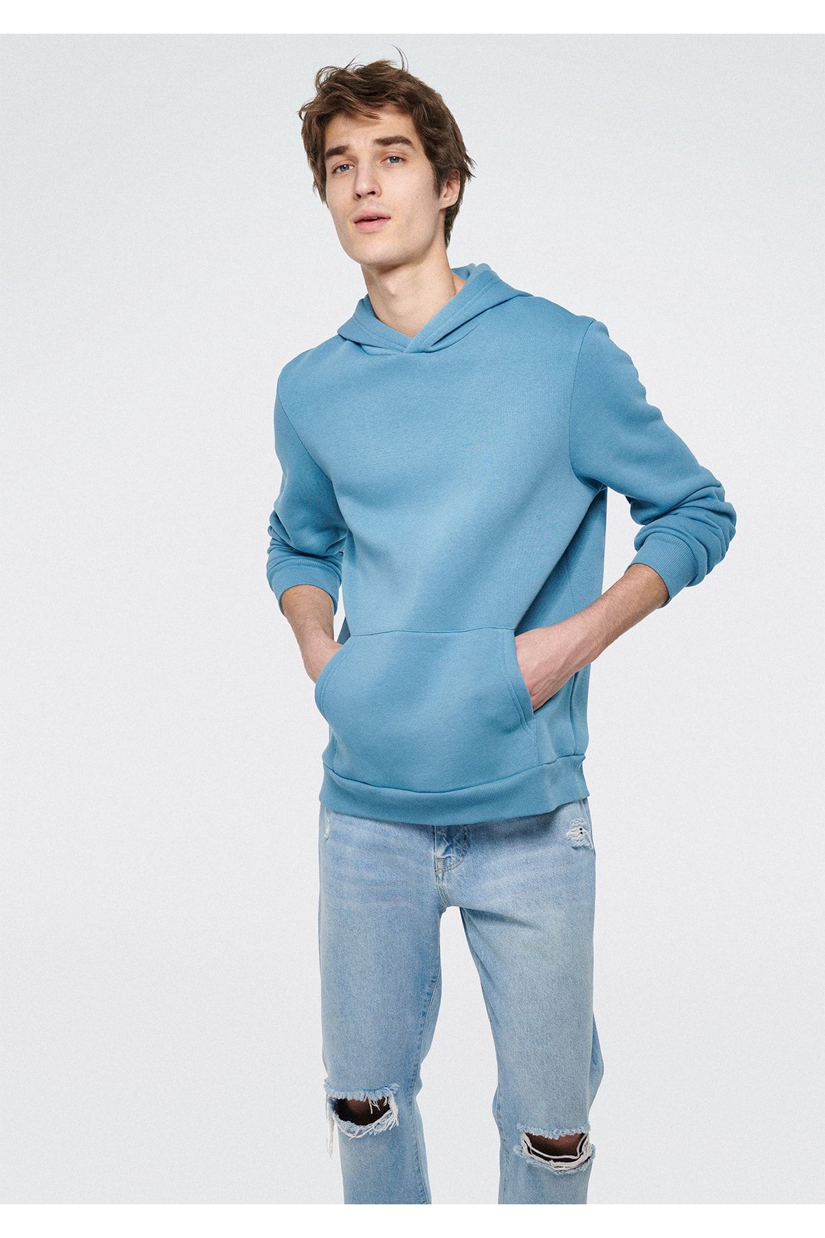 Mavi Kapüşonlu Basic Sweatshirt 0610937-70877