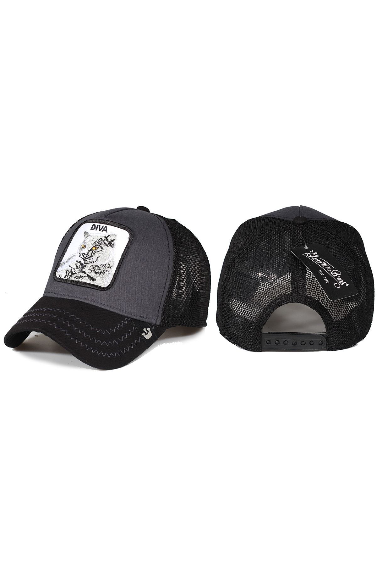 Trucker Kedi Hayvan Desenli Şapka Siyah Antrasit