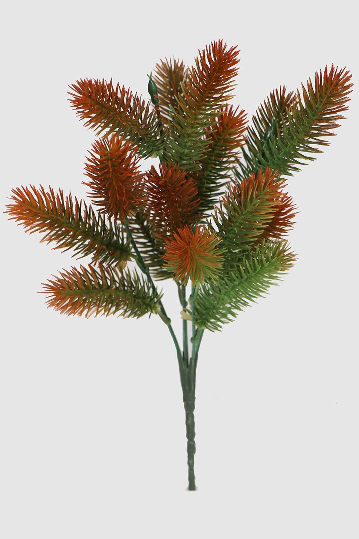 Yapay Çiçek Deposu Dikenli Çam Ara Dal Bitki Demeti Yeşil-kızıl