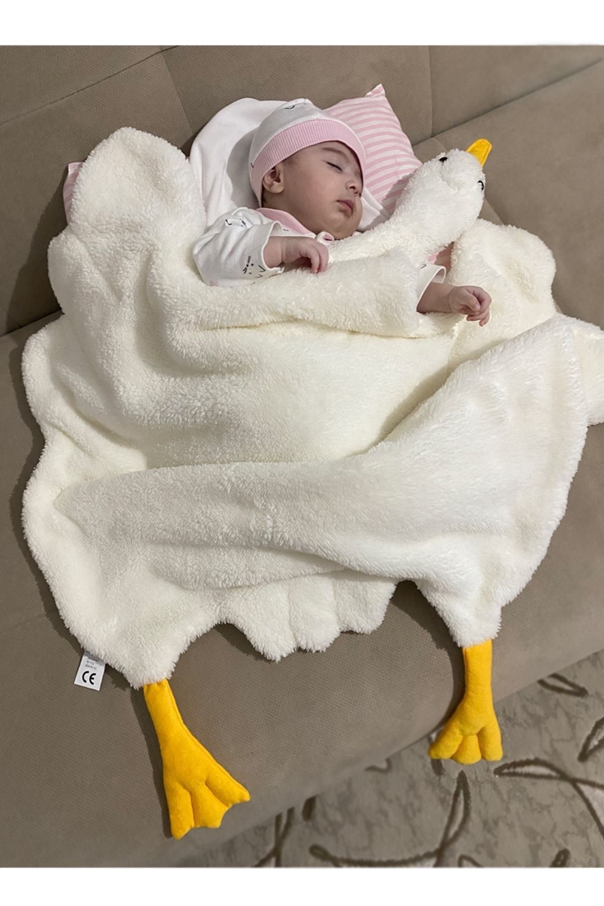 Modakids Krem Sevimli Çocuk Bebek Battaniyesi Ördek Kışlık Peluş Welsoft Kaz Battaniye