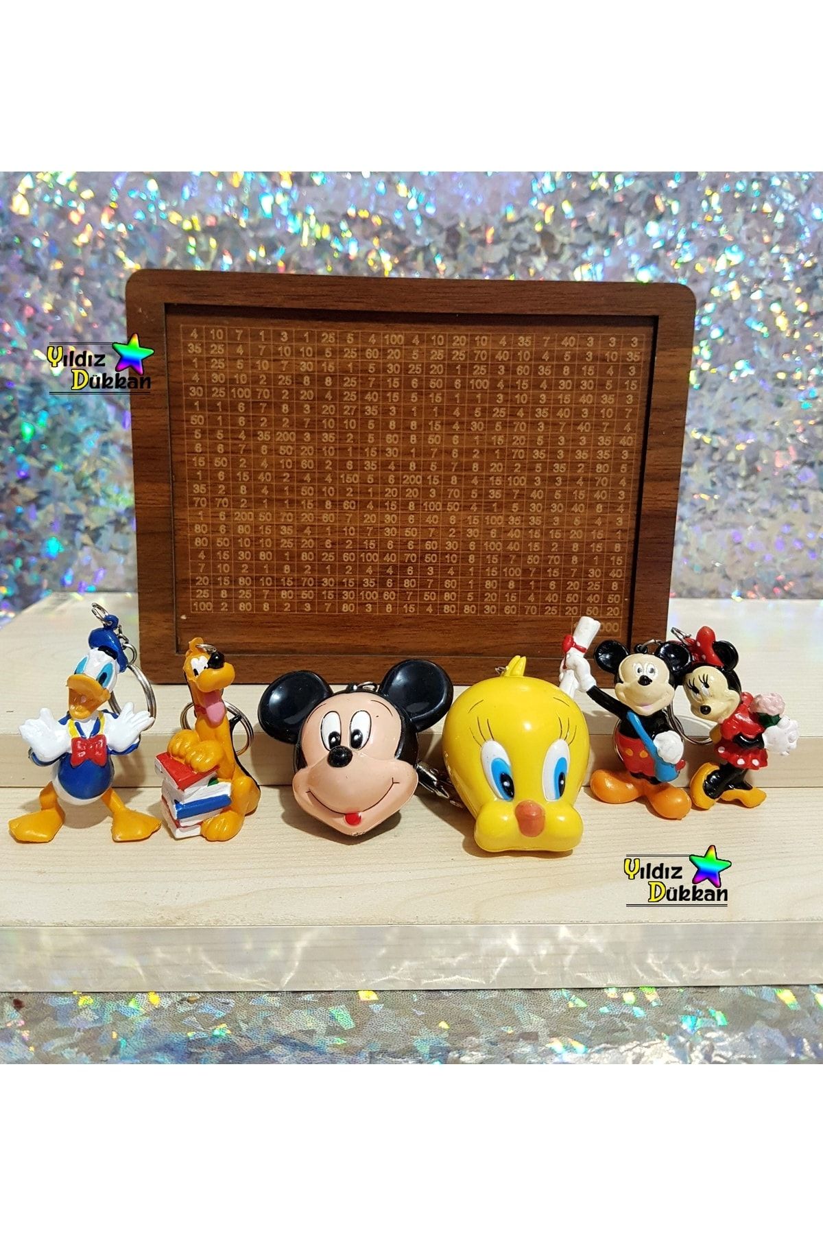 YıldızDükkan Ahşap 10000 Hedefli Para Box Kumbara Ve Disney Anahtarlık Mickey Mini Mouse Donald Duck Pluto Tweety