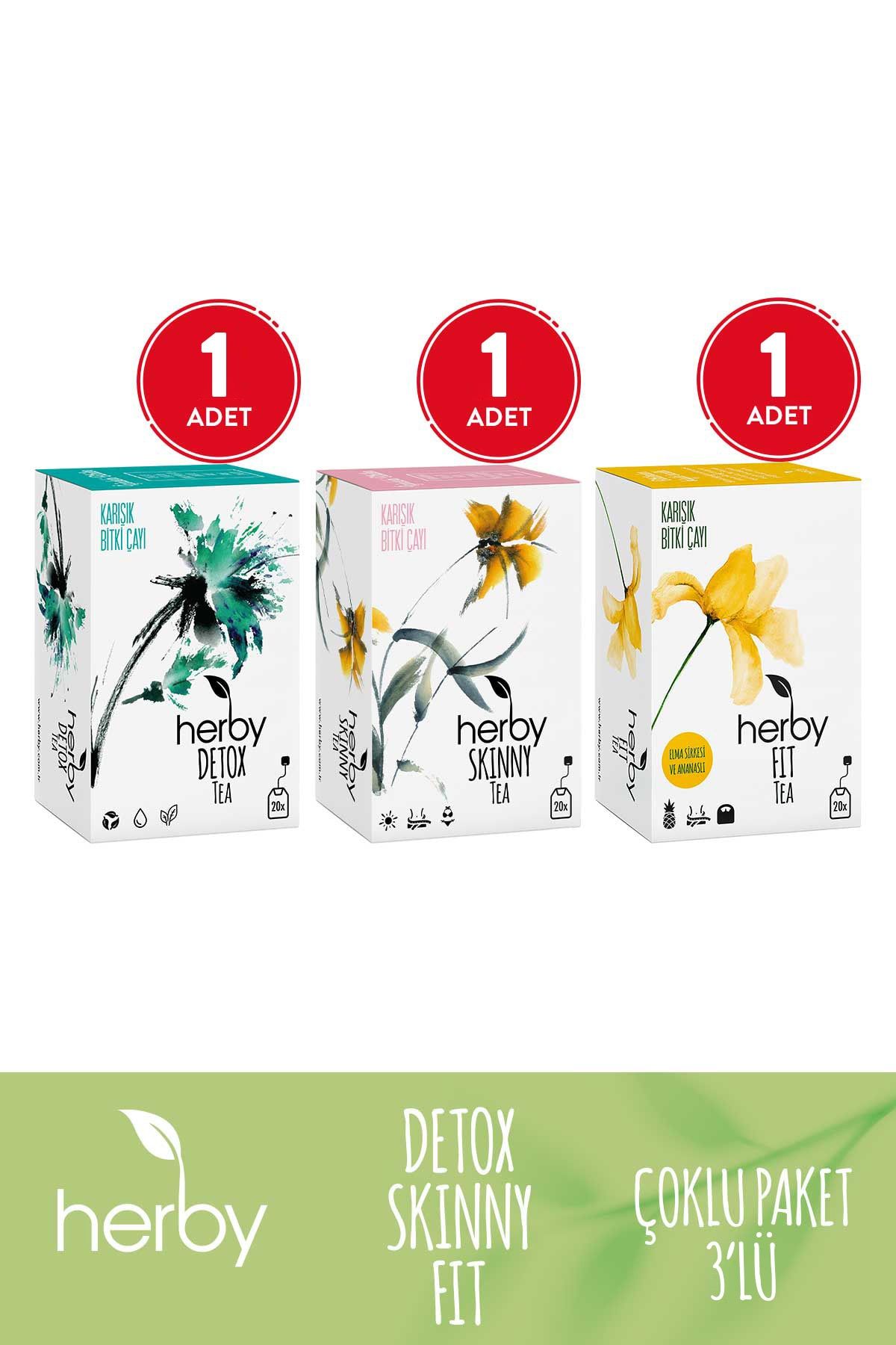 Herby Bitki Çayı 3'lü Diyete Destek Form Paketi (Detox Tea, Skinny Tea, Fit Tea)