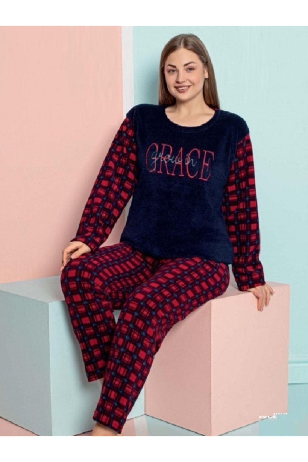 Sude Kadın Büyük Beden Polar Pijama Takımı Yeni Sezon