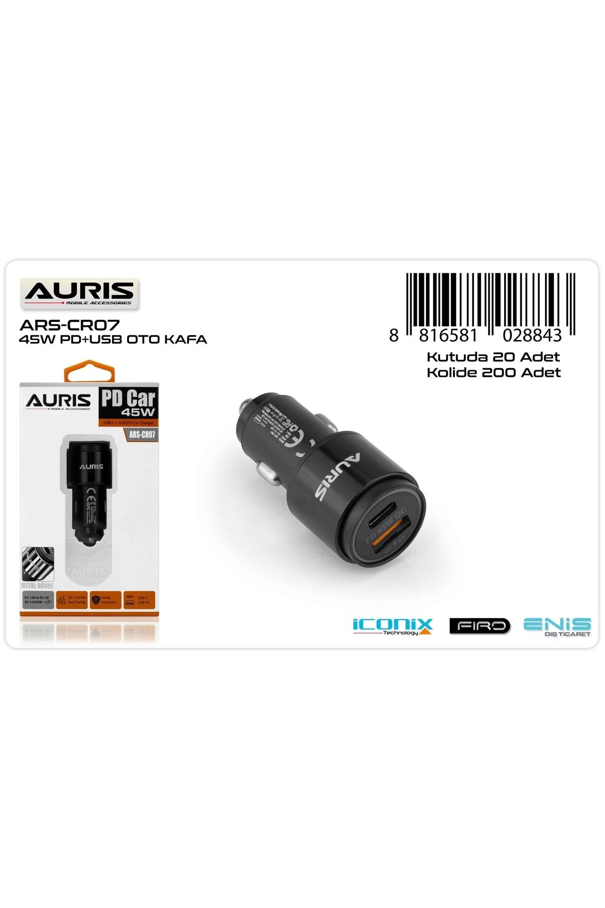 Auris Ars-cr07 Pd Araç Başlık 45w + Usb