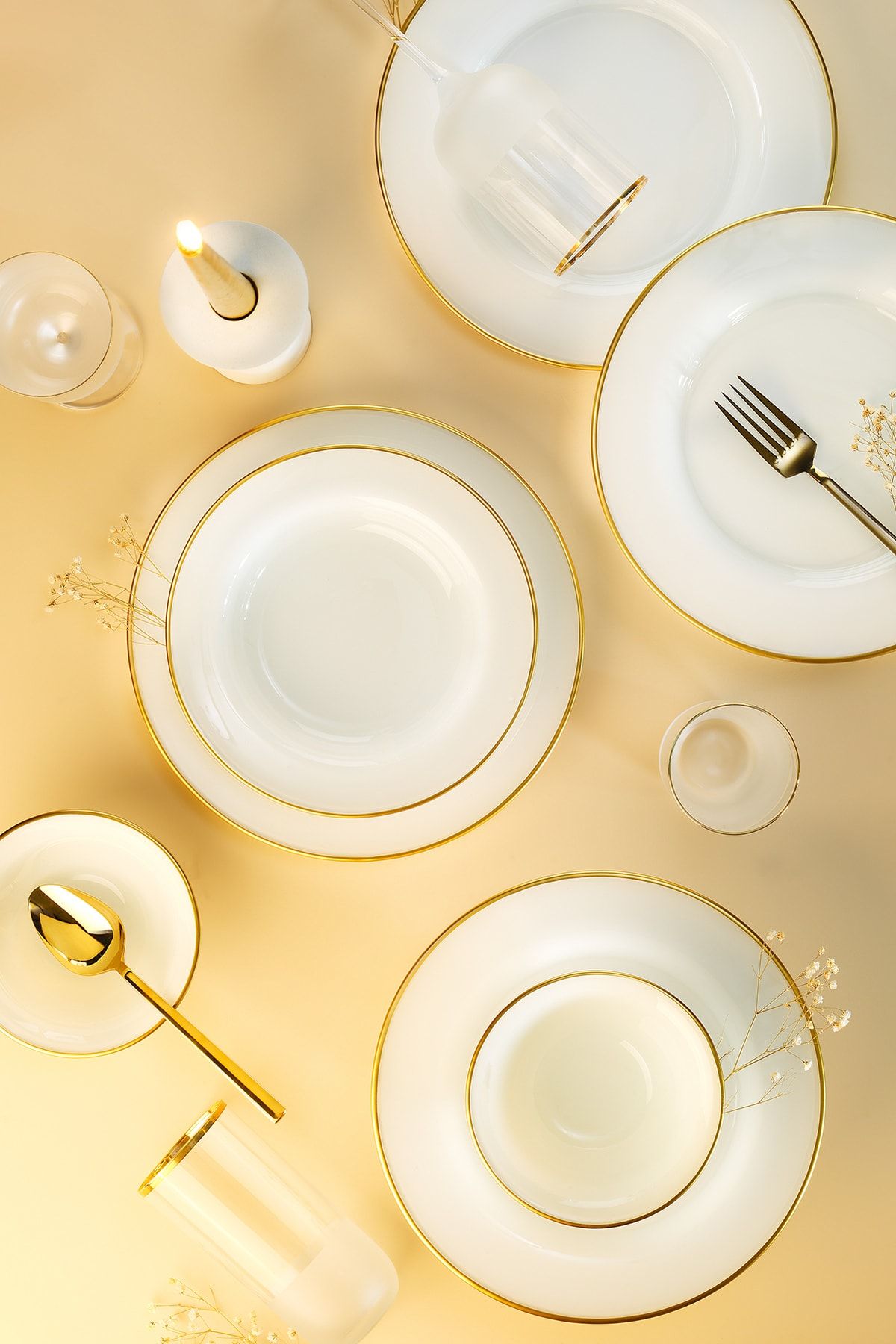 Fecra Glare Beyaz Gold Fileli 18 Parça Yemek Takımı