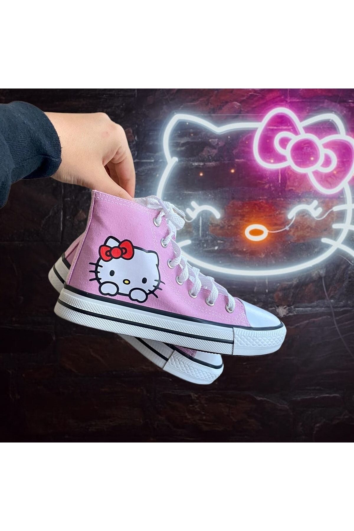 Touz Moda Dompuleri Moda Hello Kitty Baskılı Pembe Kanvas Ayakkabı