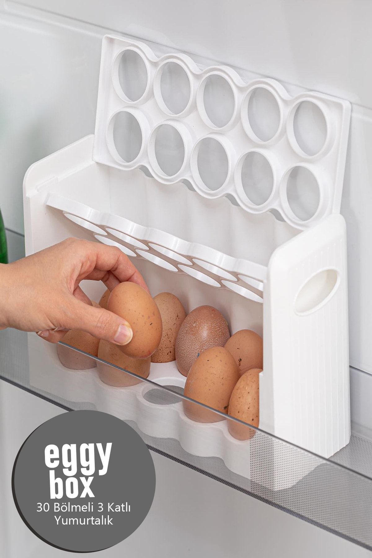 morlimon 30 Bölmeli Yumurta Kutusu Organizer Yumurtalık | Açılıp Kapanır Yumurta Rafı 3 Katlı