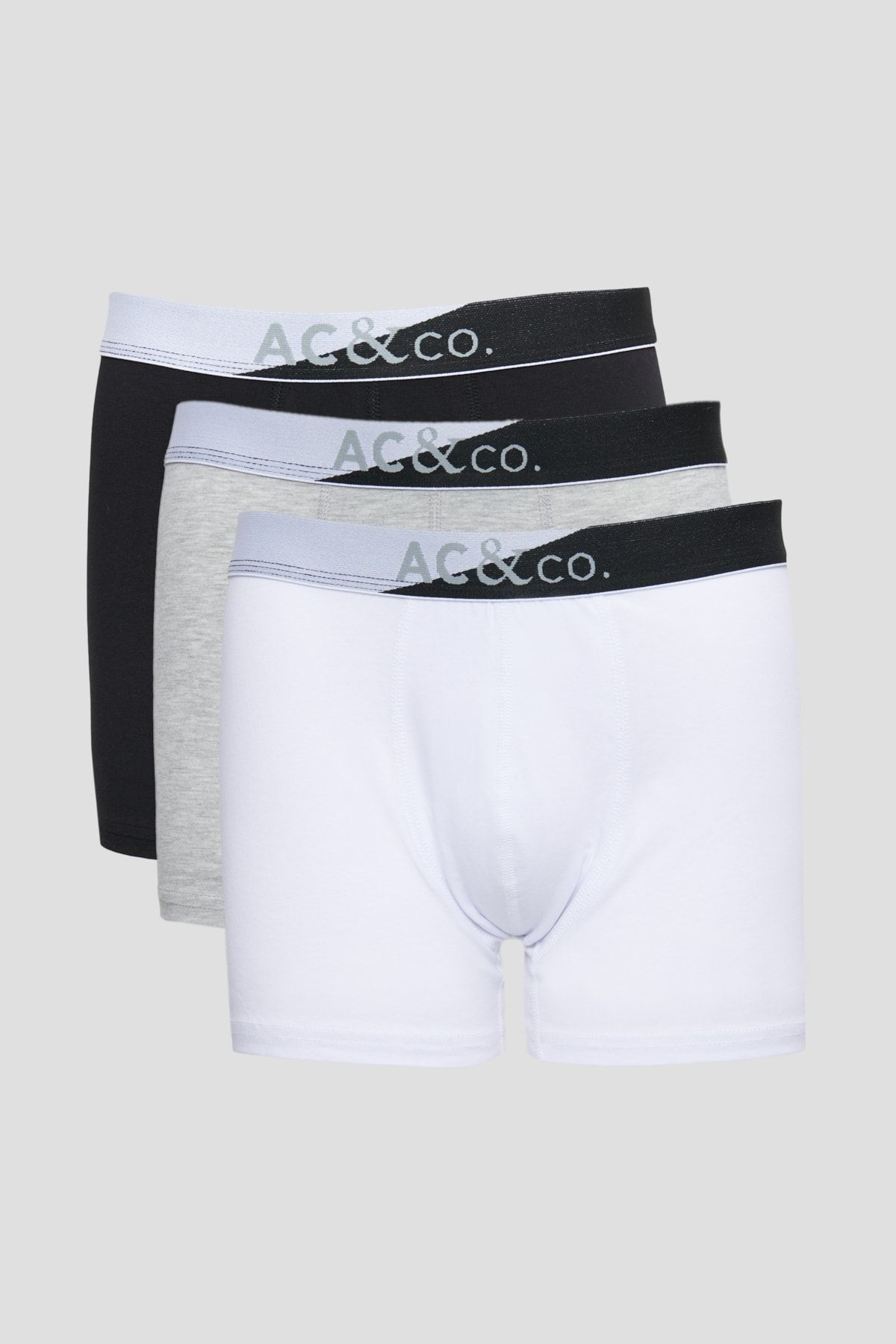 AC&Co / Altınyıldız Classics Erkek Sıyah-grı Melanj-beyaz 3'lü Pamuklu Esnek Boxer Paketi