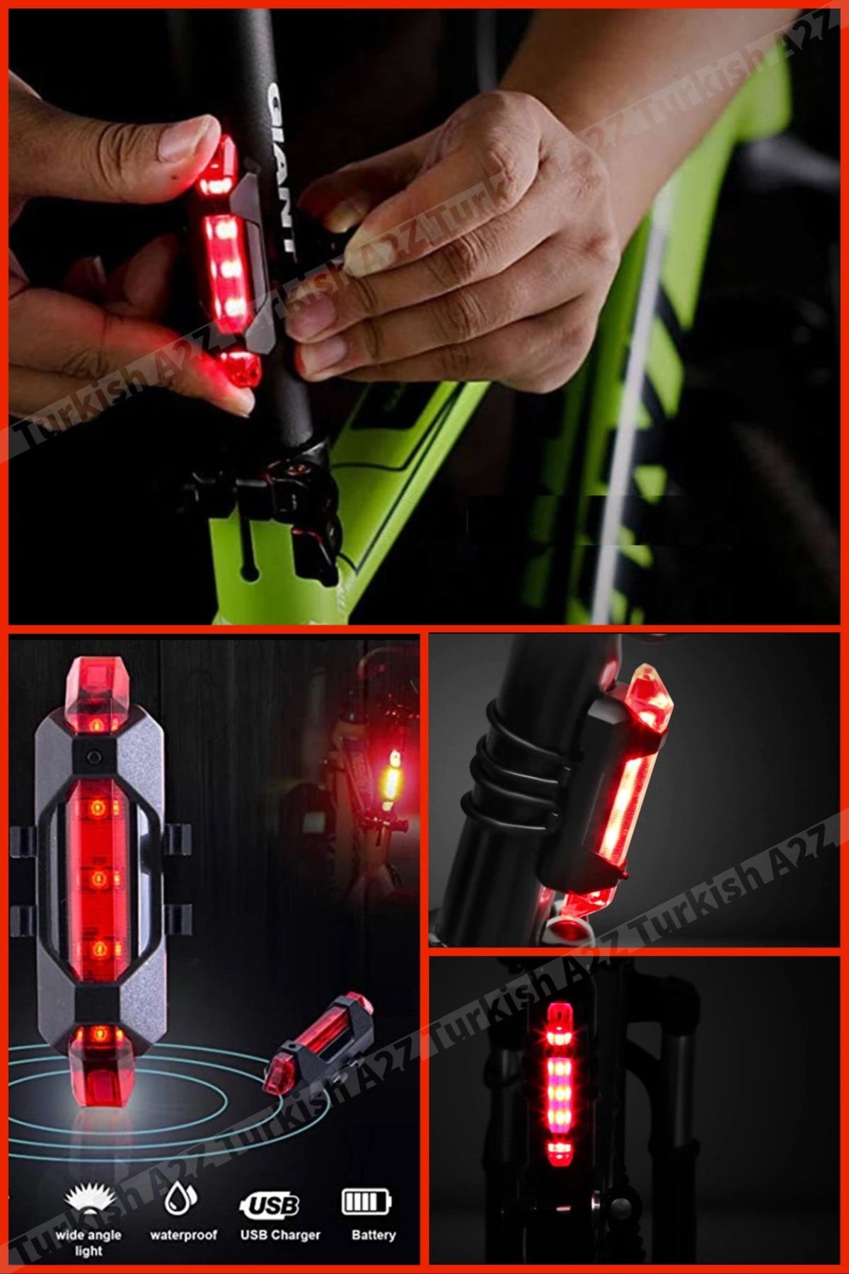 Three Star Usb Sarjlı 4 Modlu Fonksiyonel Elektrikli Bisiklet Scooter Arka Stop Uyarı Ikaz Işığı Çakar Lambası