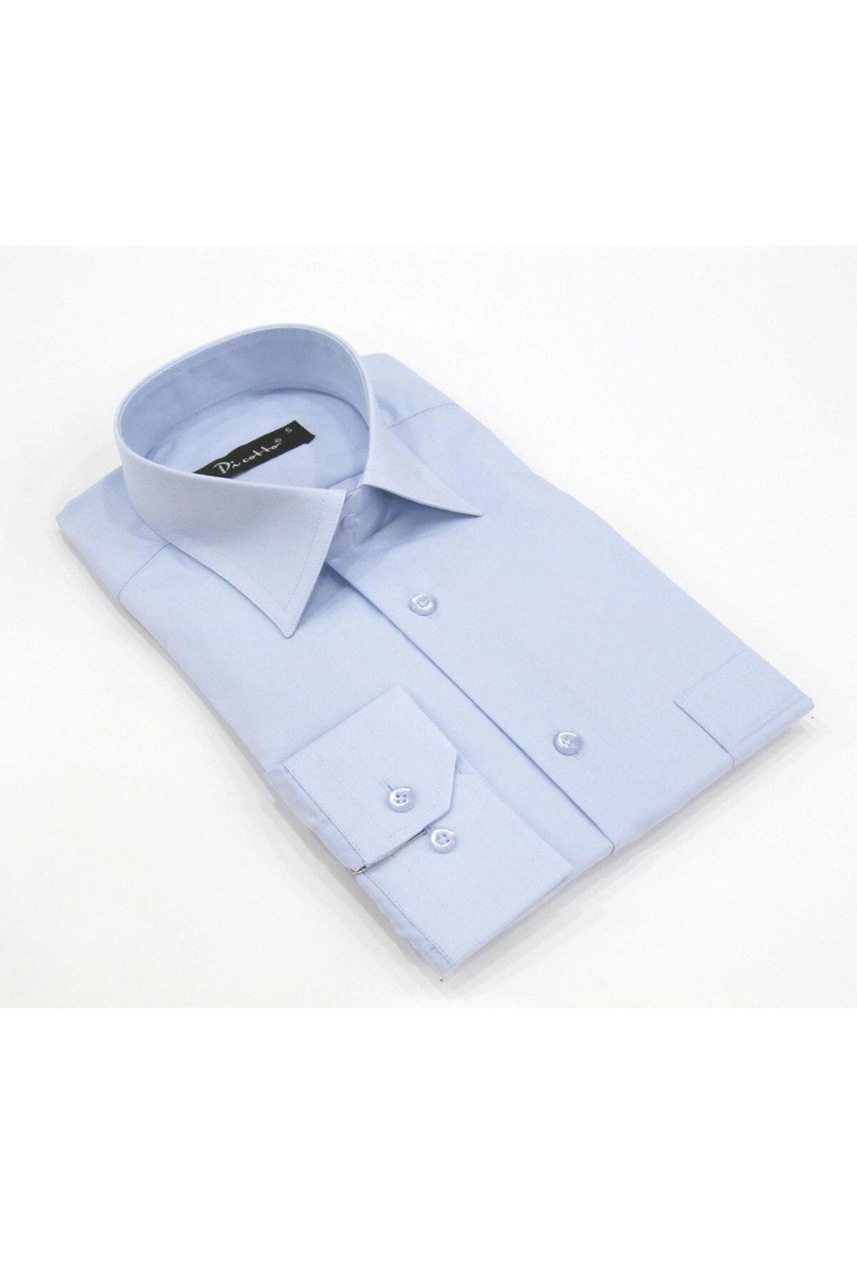 Dicotto Açık Mavi Büyük Beden Düz Renk Uzun Kol Klasik Erkek Gömlek - 150-3