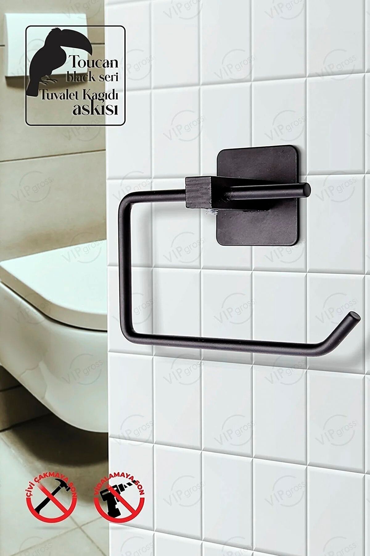 vipgross Siyah Banyo Duvara Monte Tuvalet Kağıdı Tutacağı/tuvalet Kağıtlık